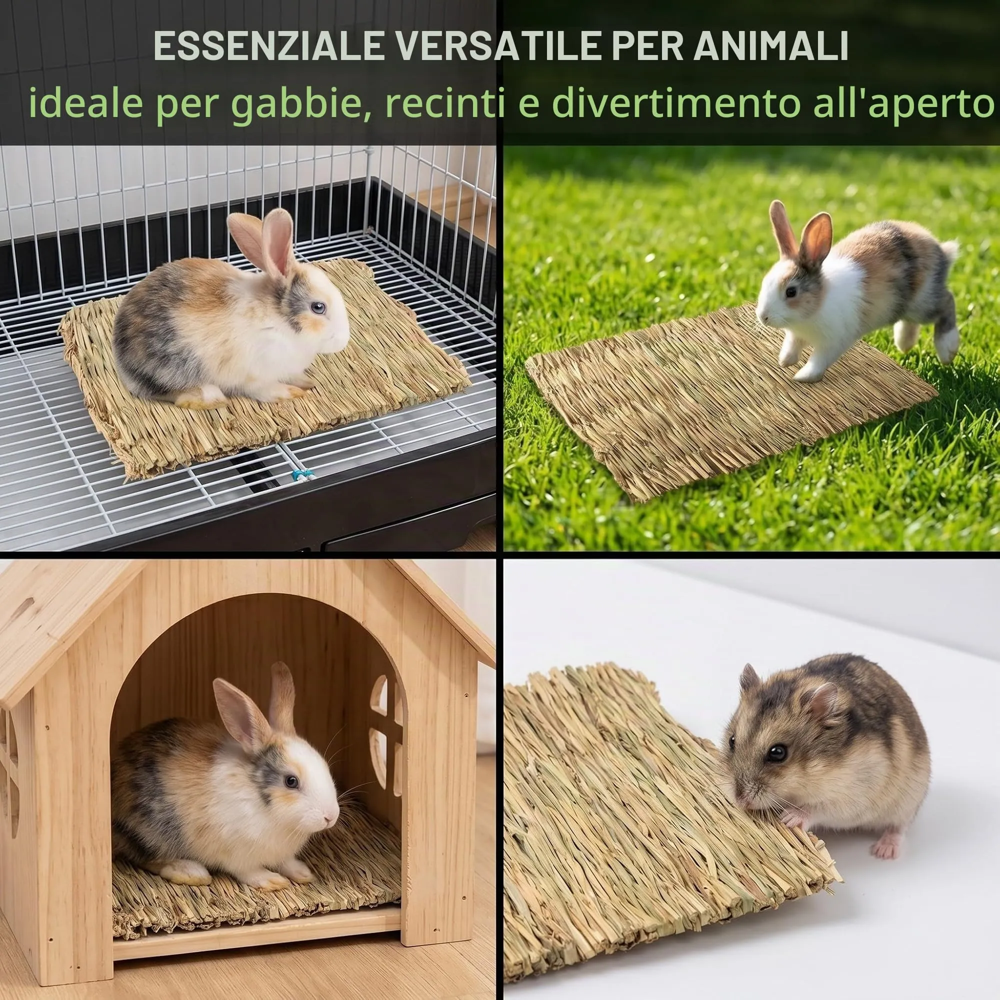 PHYNDR Tappetino in Erba per Conigli 2 Pezzi 28 x 20 cm, Stuoia Naturale per Gabbia e Recinto, Tappeto da Rosicchiare e Riposo per Coniglio Nano, Cavia e Piccoli Animali - immagine 5