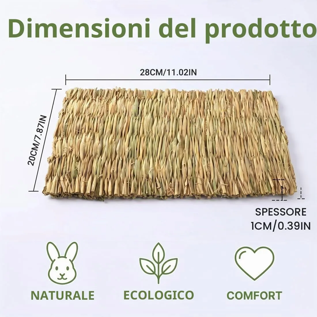 PHYNDR Tappetino in Erba per Conigli 2 Pezzi 28 x 20 cm, Stuoia Naturale per Gabbia e Recinto, Tappeto da Rosicchiare e Riposo per Coniglio Nano, Cavia e Piccoli Animali - immagine 6