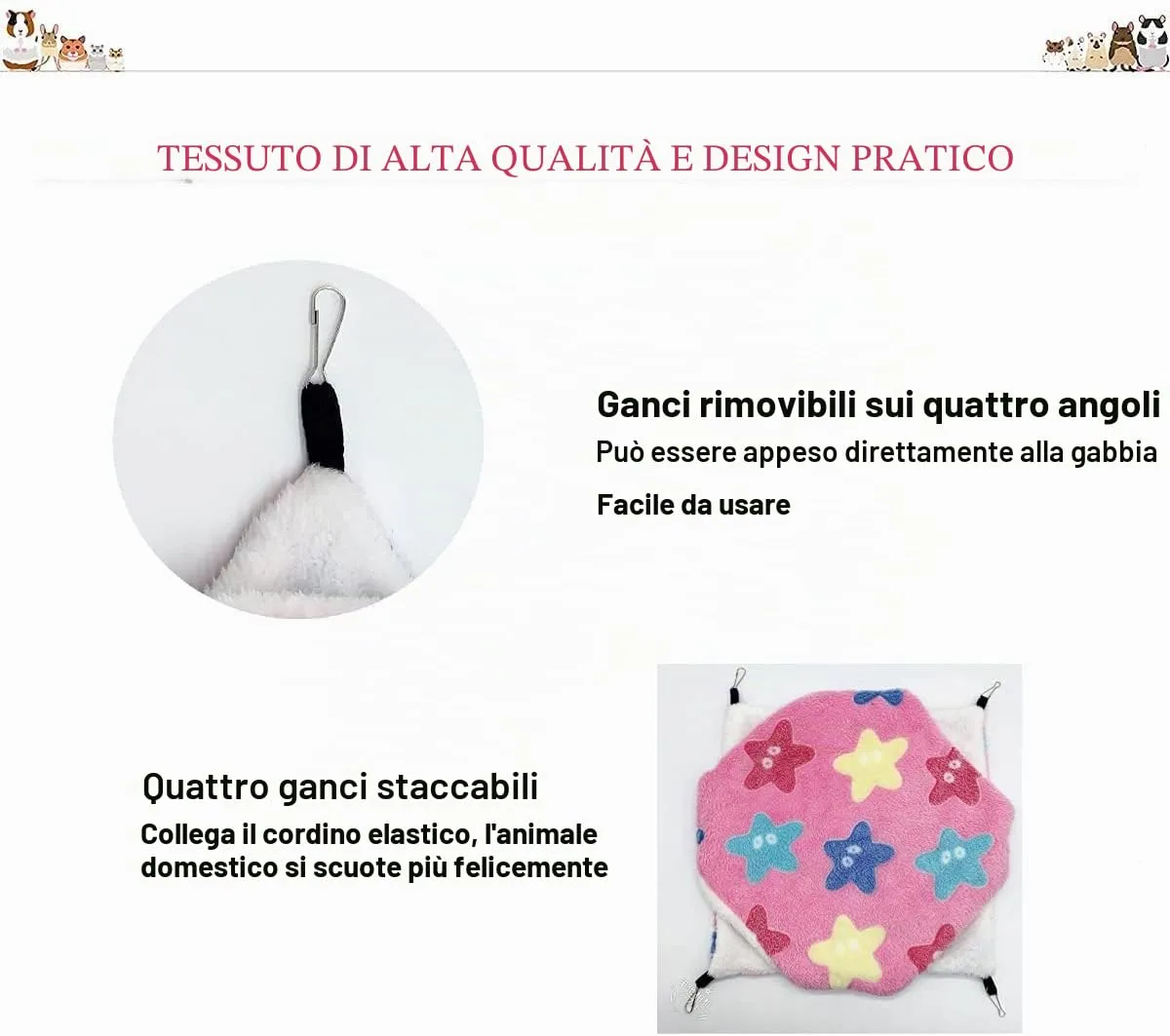 QeeHeng Amaca da Appendere per Piccoli Animali Domestici, Letto Oscillante a Doppio Strato per Furetto e Zucchero Aliante, Marrone - immagine 5