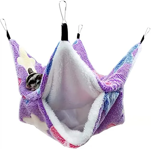 QeeHeng Amaca da Appendere per Piccoli Animali Domestici - Letto Oscillante a Doppio Strato per Furetto, Zucchero Aliante e Altri Animali - Viola - immagine 1