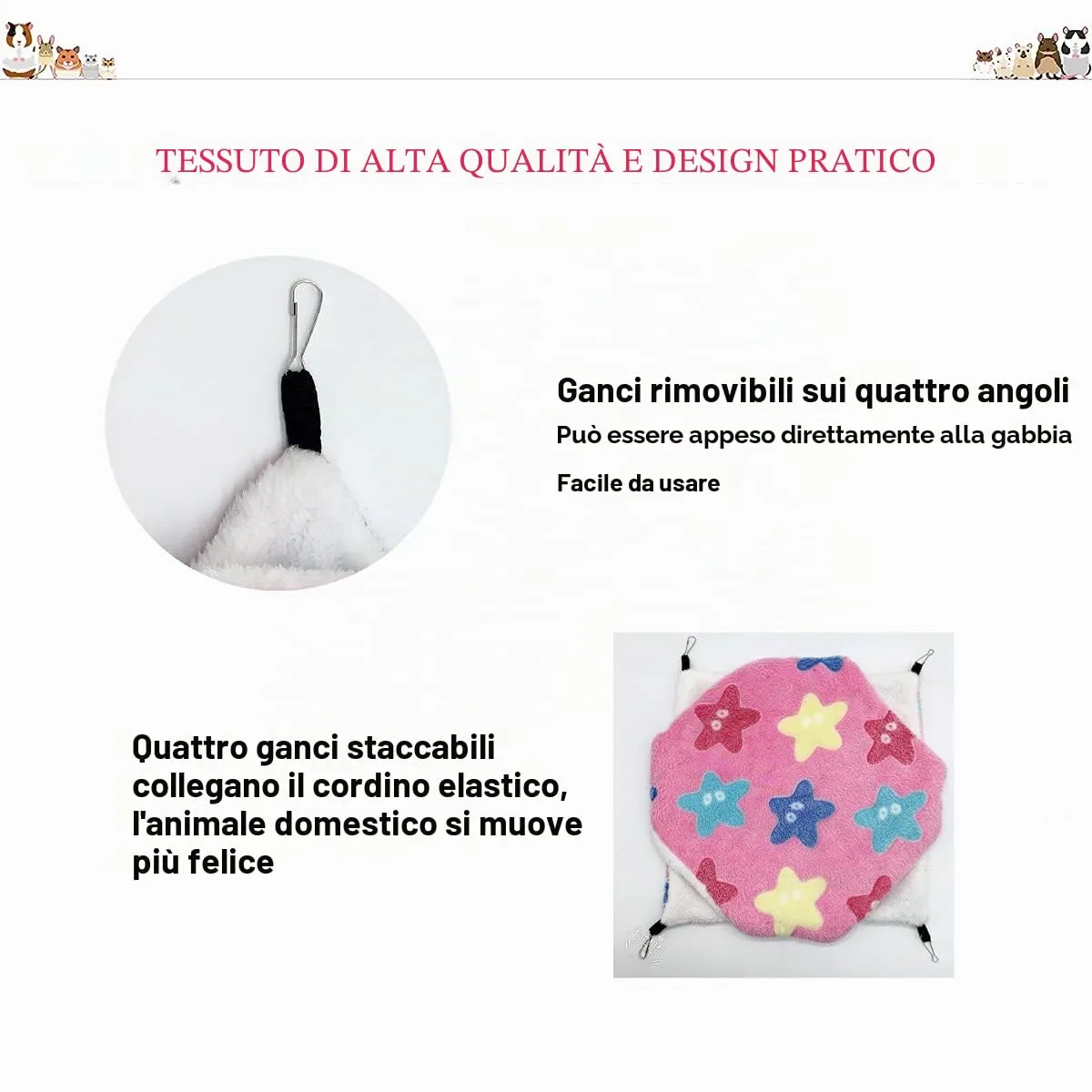 QeeHeng Amaca da appendere per piccoli animali, doppio strato, per furetti, topi, zuccheriere e altri piccoli animali, rosa - immagine 4