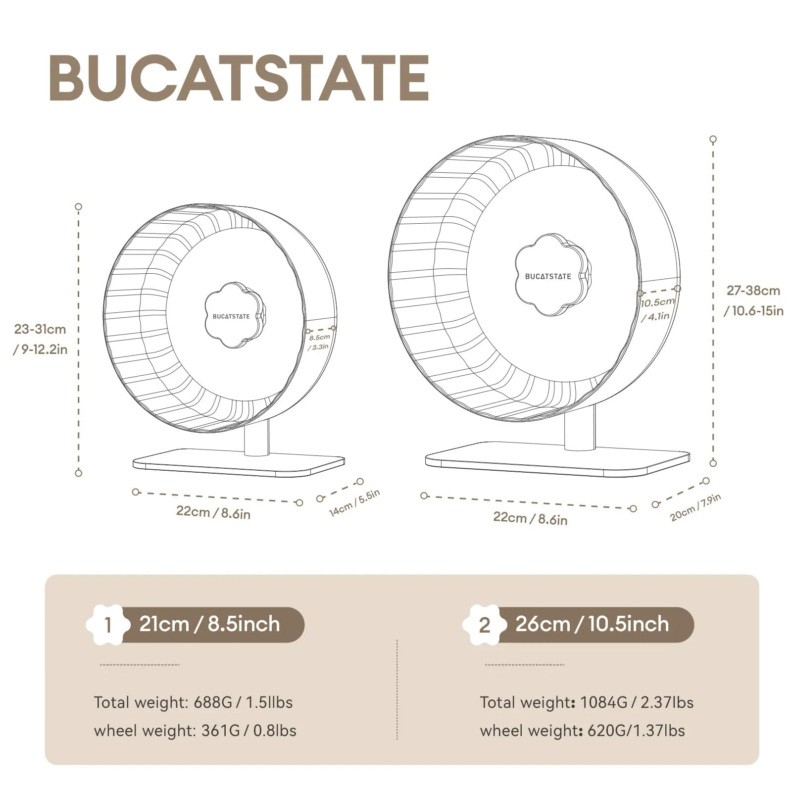 BUCATSTATE Ruota per Criceti, 26 cm Ruota Esercizi Criceto Silenziosa Antiscivolo con Supporto, Accessorio della Gabbia, Giochi per Criceti, Orso d'oro, Topi, Gerbilli, Roditori - immagine 5