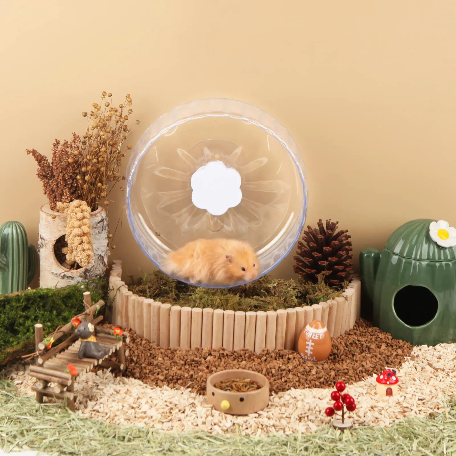 BUCATSTATE Ruota per Criceti, 21 cm Ruota Esercizi Criceto Silenziosa Antiscivolo con Supporto, Accessorio della Gabbia, Giochi per Criceti, Orso d'oro, Topi, Gerbilli, Roditori - immagine 2