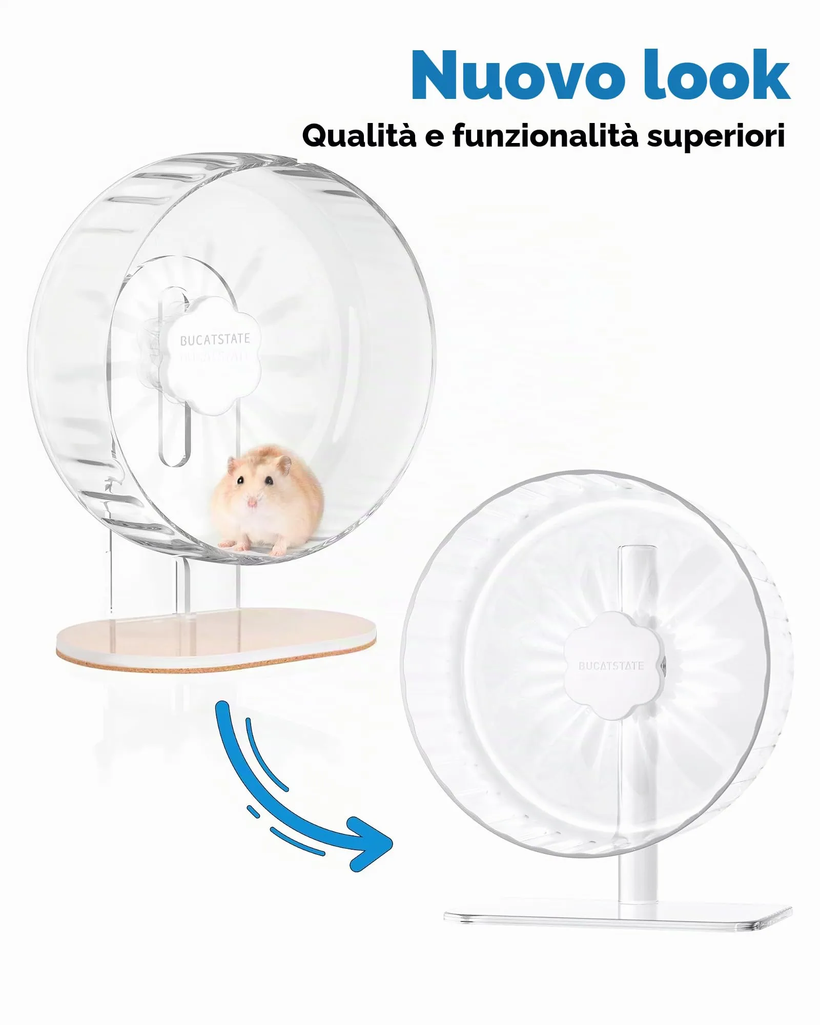BUCATSTATE Ruota per Criceti, 21 cm Ruota Esercizi Criceto Silenziosa Antiscivolo con Supporto, Accessorio della Gabbia, Giochi per Criceti, Orso d'oro, Topi, Gerbilli, Roditori - immagine 3