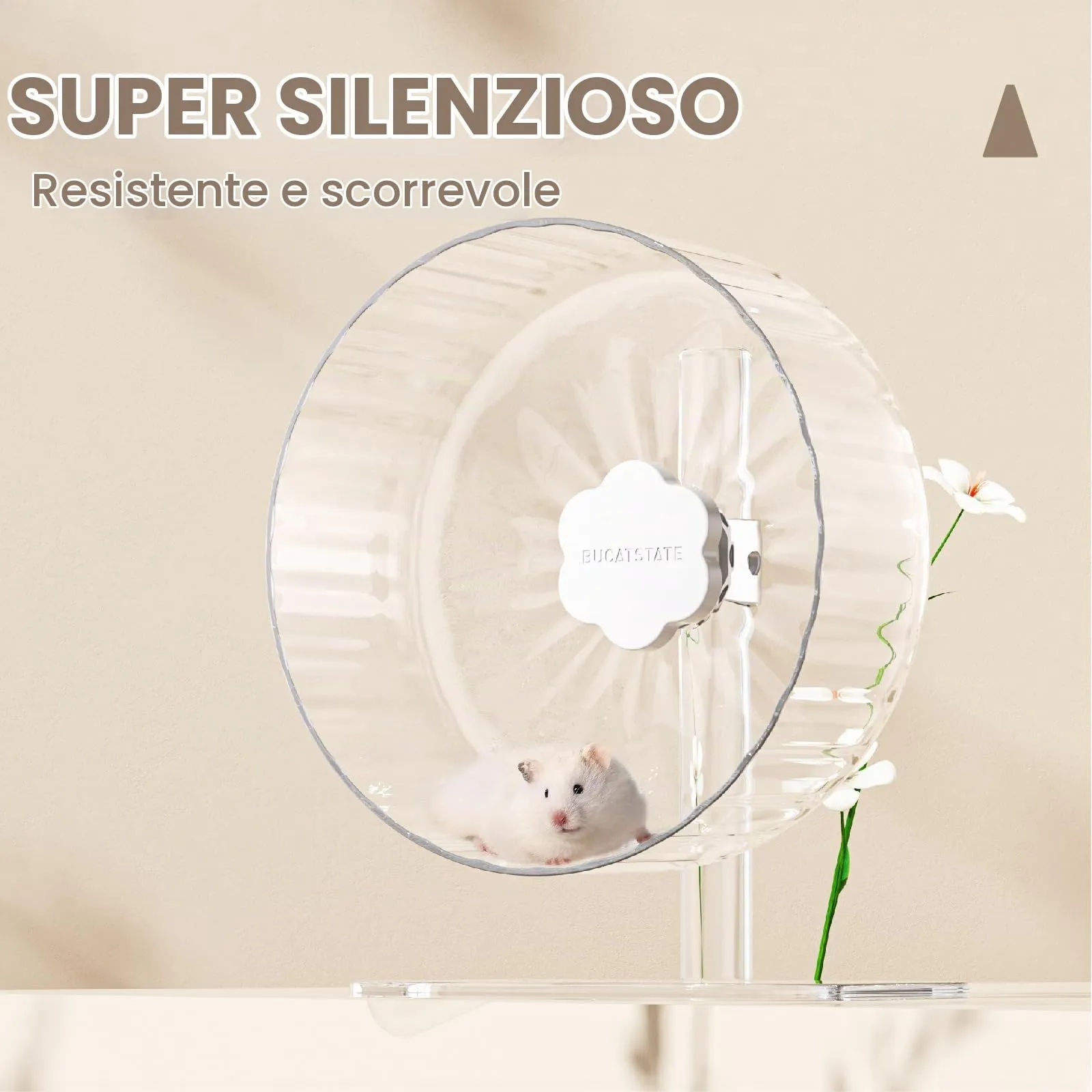 BUCATSTATE Ruota per Criceti, 21 cm Ruota Esercizi Criceto Silenziosa Antiscivolo con Supporto, Accessorio della Gabbia, Giochi per Criceti, Orso d'oro, Topi, Gerbilli, Roditori - immagine 4