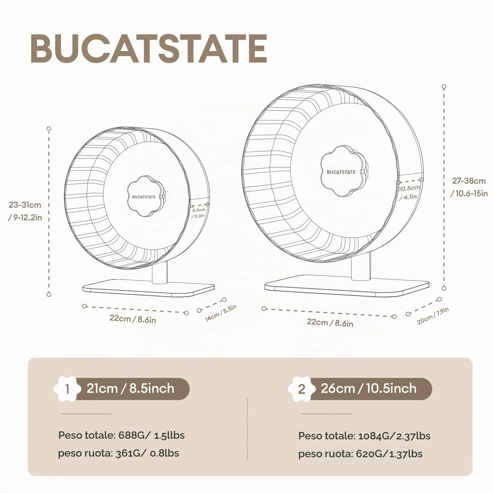 BUCATSTATE Ruota per Criceti, 21 cm Ruota Esercizi Criceto Silenziosa Antiscivolo con Supporto, Accessorio della Gabbia, Giochi per Criceti, Orso d'oro, Topi, Gerbilli, Roditori - immagine 7