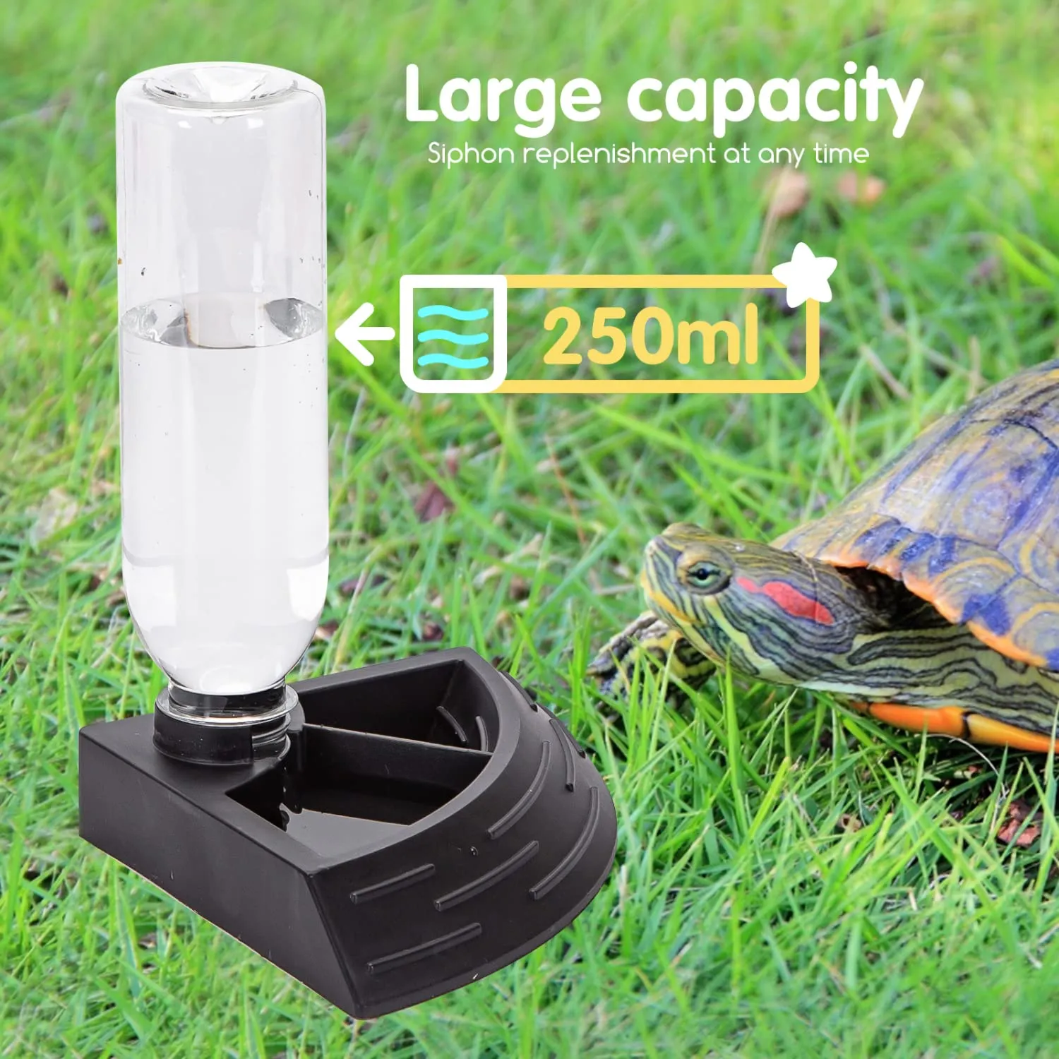 Nobleza - Alimentatore Automatico Rettile, Distributore di Acqua per Rettili Rettile Acqua Piatto Angolo Tartaruga Acqua Dispenser Bottiglia Tartaruga Cibo Ciotola, Taglia S - immagine 3