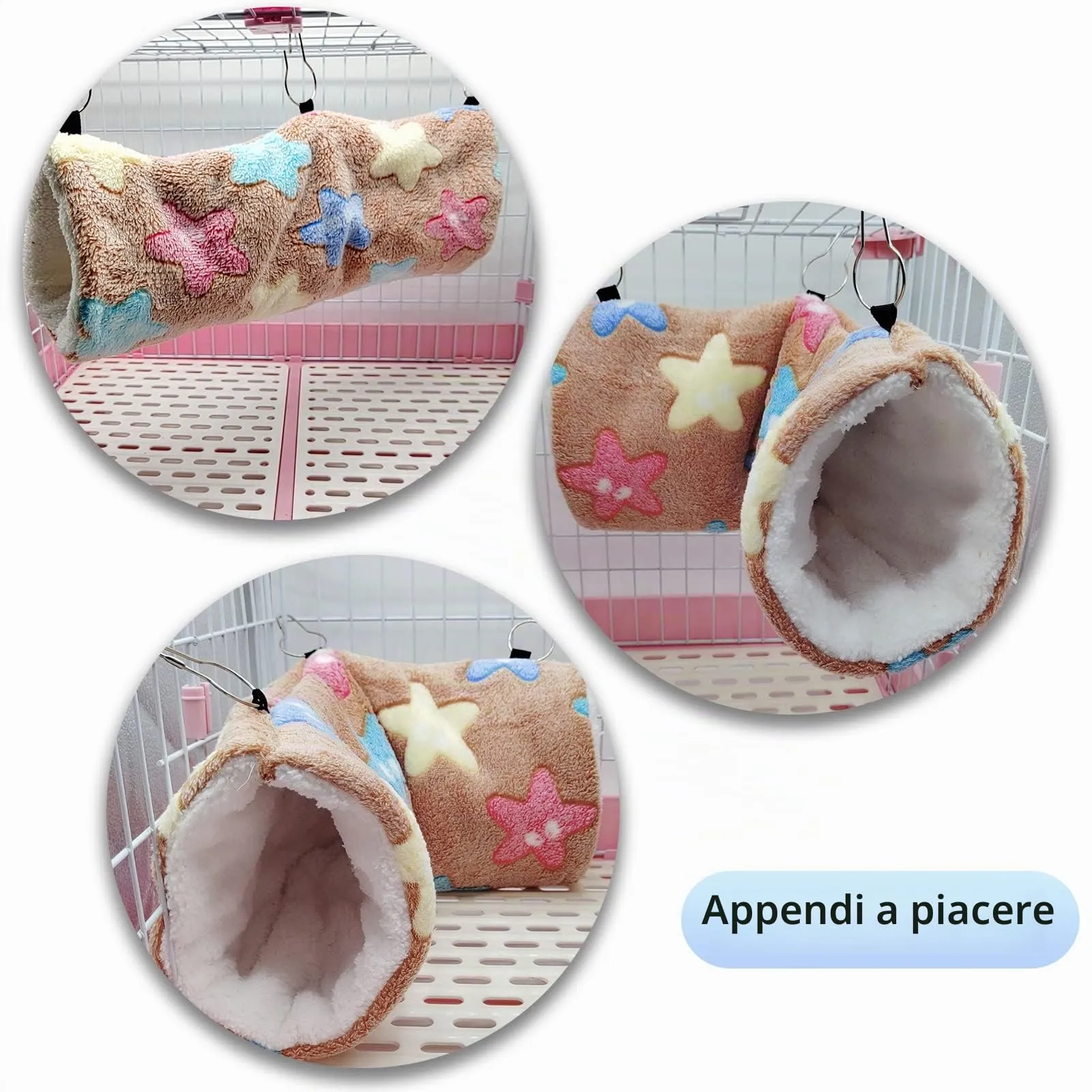 QeeHeng Amaca per ratti di furetto di cavia, cavia da appendere a tunnel per animali di piccola taglia criceto, cincillà, aliante, furetto, nascondiglio, gabbia per dormire, accessori marrone - immagine 2