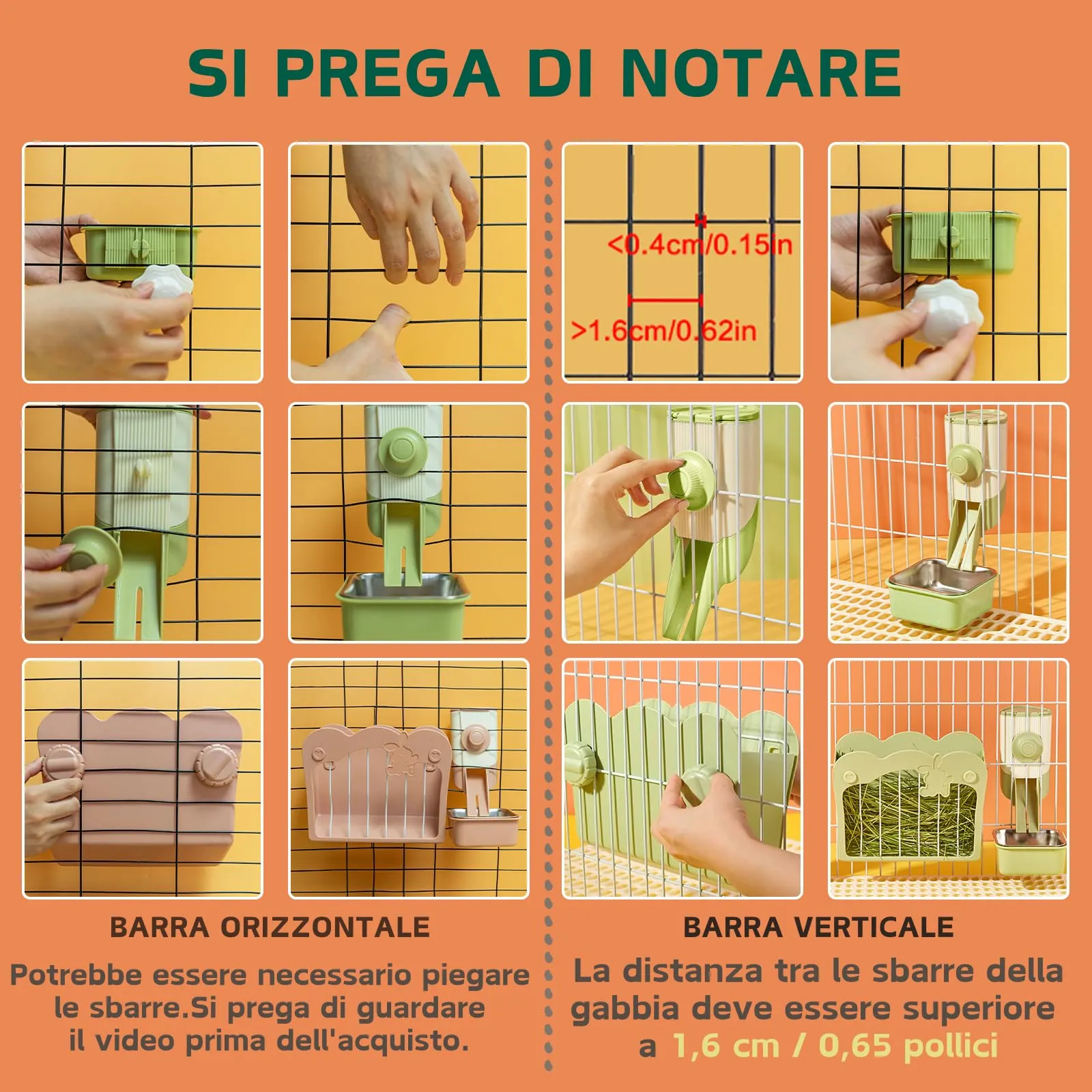 Porta Fieno Conigli, Set di alimentazione 3 in 1 con ciotola per cibo e imbuto sospeso per gabbia, Mangiatoia per Coniglio Cavia Cincillà Piccoli Animali (Verde) - immagine 5