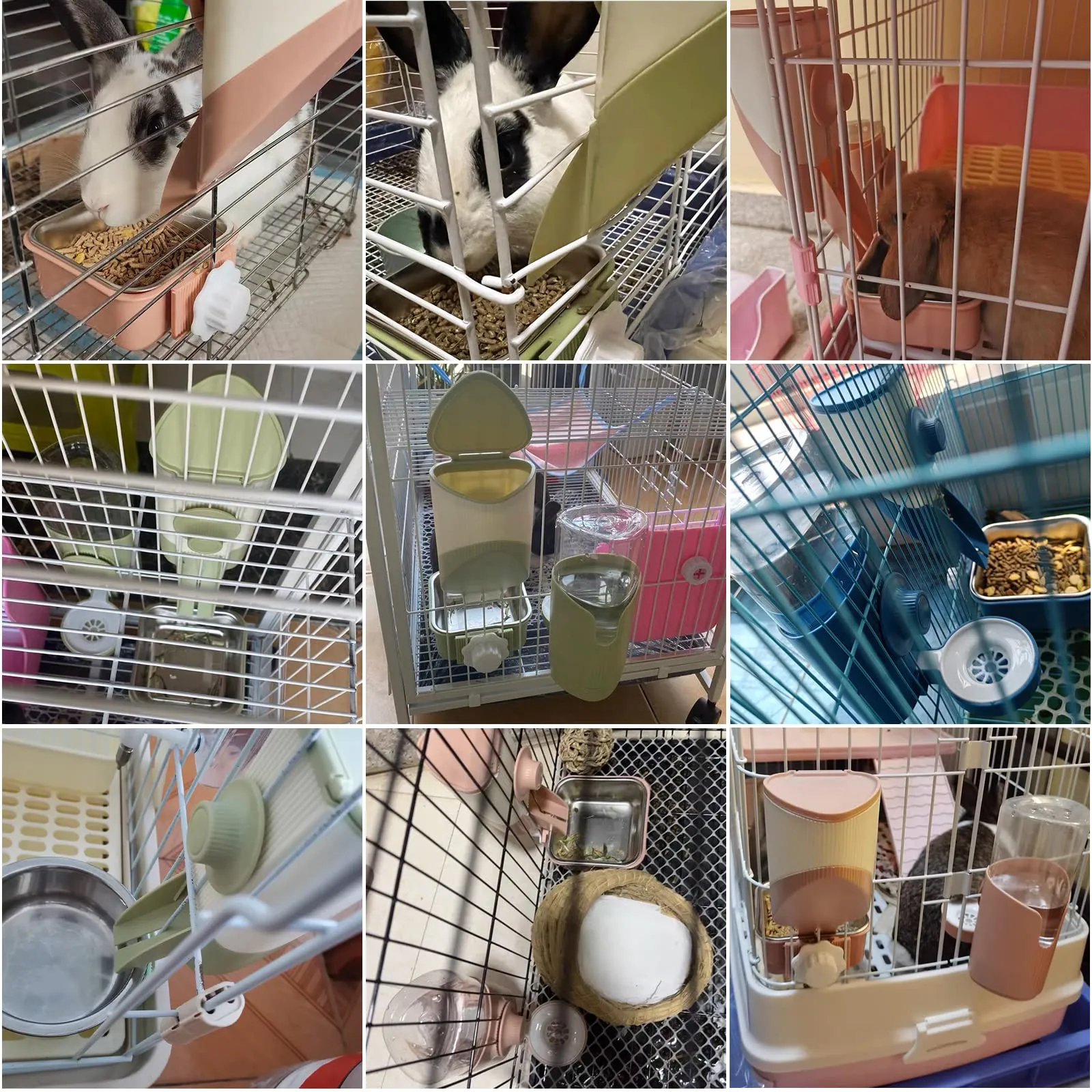 Porta Fieno Conigli, Set di alimentazione 3 in 1 con ciotola per cibo e imbuto sospeso per gabbia, Mangiatoia per Coniglio Cavia Cincillà Piccoli Animali (Verde) - immagine 6