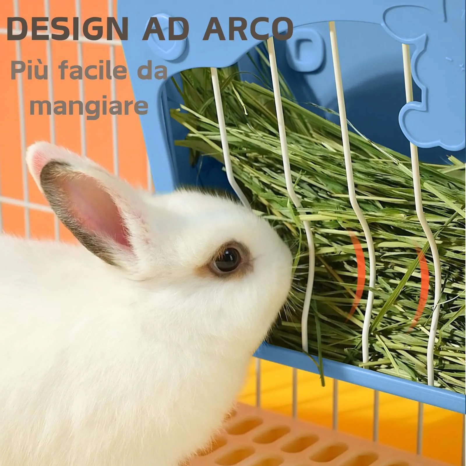 Porta Fieno Conigli, Set di alimentazione 3 in 1 con ciotola per cibo e imbuto sospeso per gabbia, Mangiatoia per Coniglio Cavia Cincillà Piccoli Animali (Blu) - immagine 4