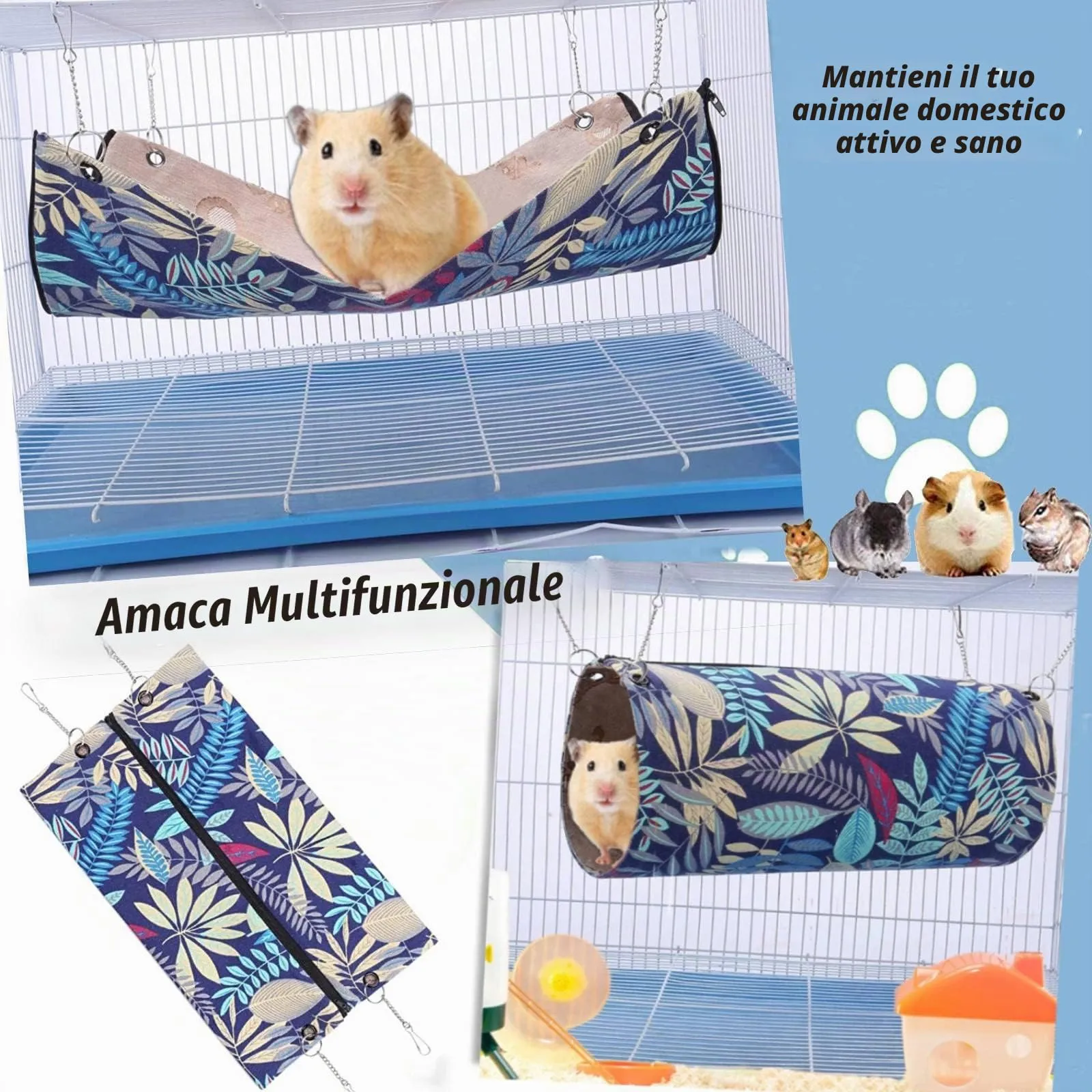 QeeHeng Letto per amaca per criceto, scoiattolo, cincillà, per giocare a riposo, fresco e morbido furetto appeso gabbia accessori - immagine 2