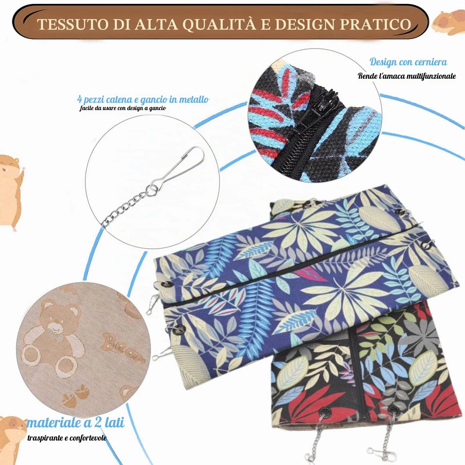 QeeHeng Letto estivo per amaca, letto per criceto, scoiattolo, cincillà, zucchero a riposo, furetto, accessori per gabbia da appendere - immagine 6