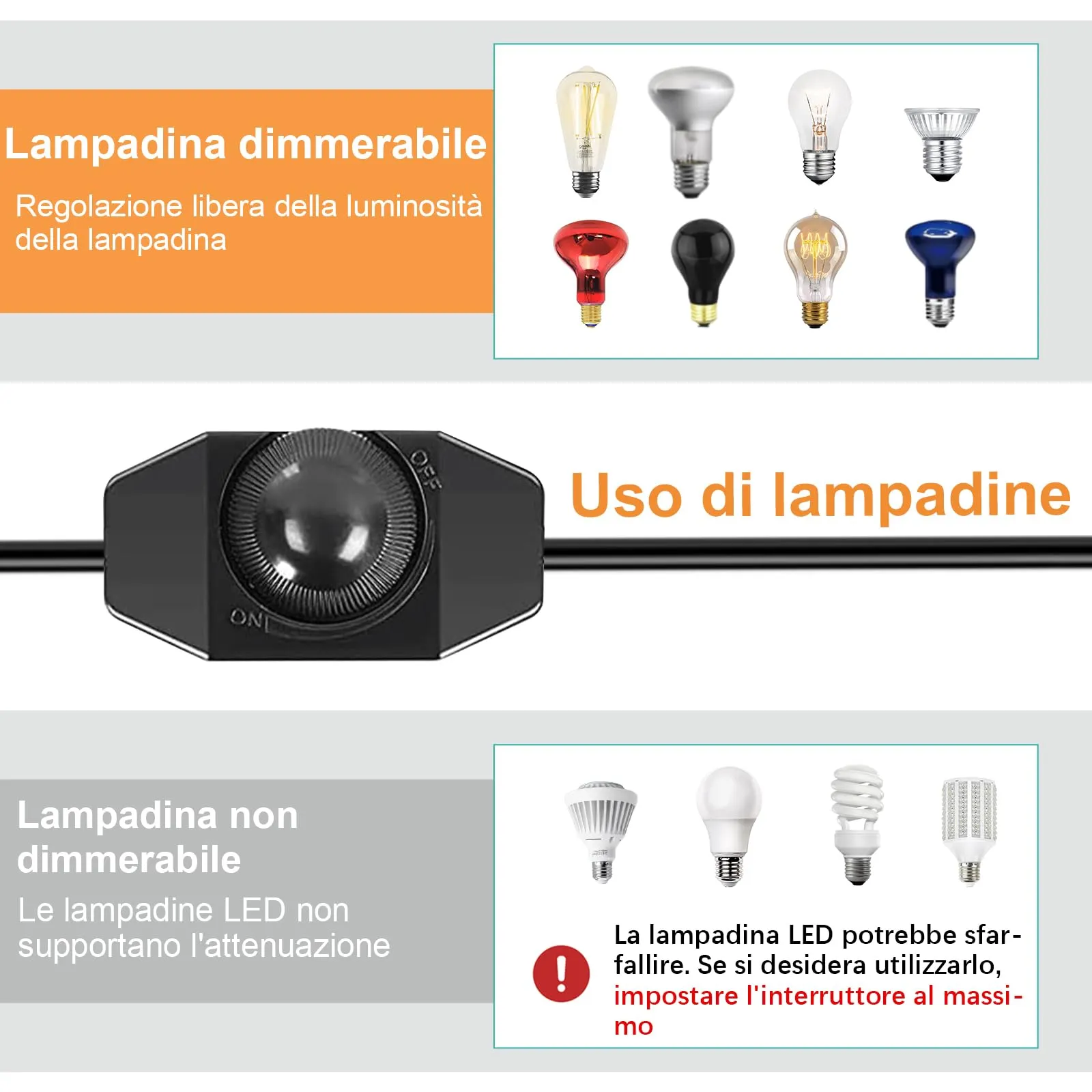 Lampada Rettili Riscaldante, Luce Riscaldante per Tartarughe di Terra con 240CM Cavo, Lampada Tartarughe Acqua 40CM Collo di Cigno, Portalampada E27 Ceramica per Cani Lucertola (Senza Lampadina) - immagine 5