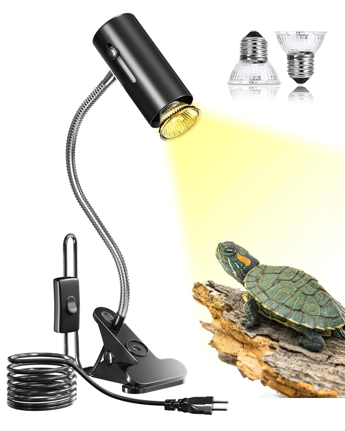 BrightArk Lampada Riscaldante uvb Tartarughe con 2 Lampadine UVA/UVB da 50W Regolabili a 360° Lampada per Anfibi Adatto per Tartaruga, Ragno, Lucertola, Serpente, Anfibi, Cockatoo, Chameleon - immagine 1