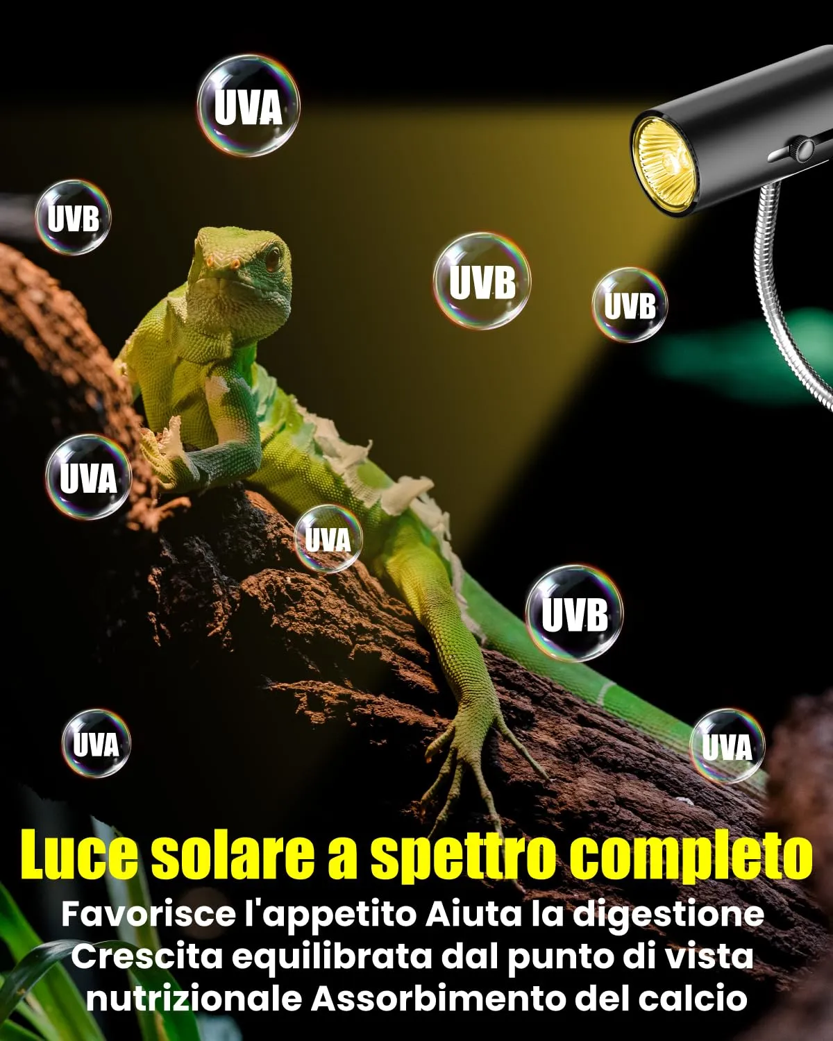 BrightArk Lampada Riscaldante uvb Tartarughe con 2 Lampadine UVA/UVB da 50W Regolabili a 360° Lampada per Anfibi Adatto per Tartaruga, Ragno, Lucertola, Serpente, Anfibi, Cockatoo, Chameleon - immagine 3