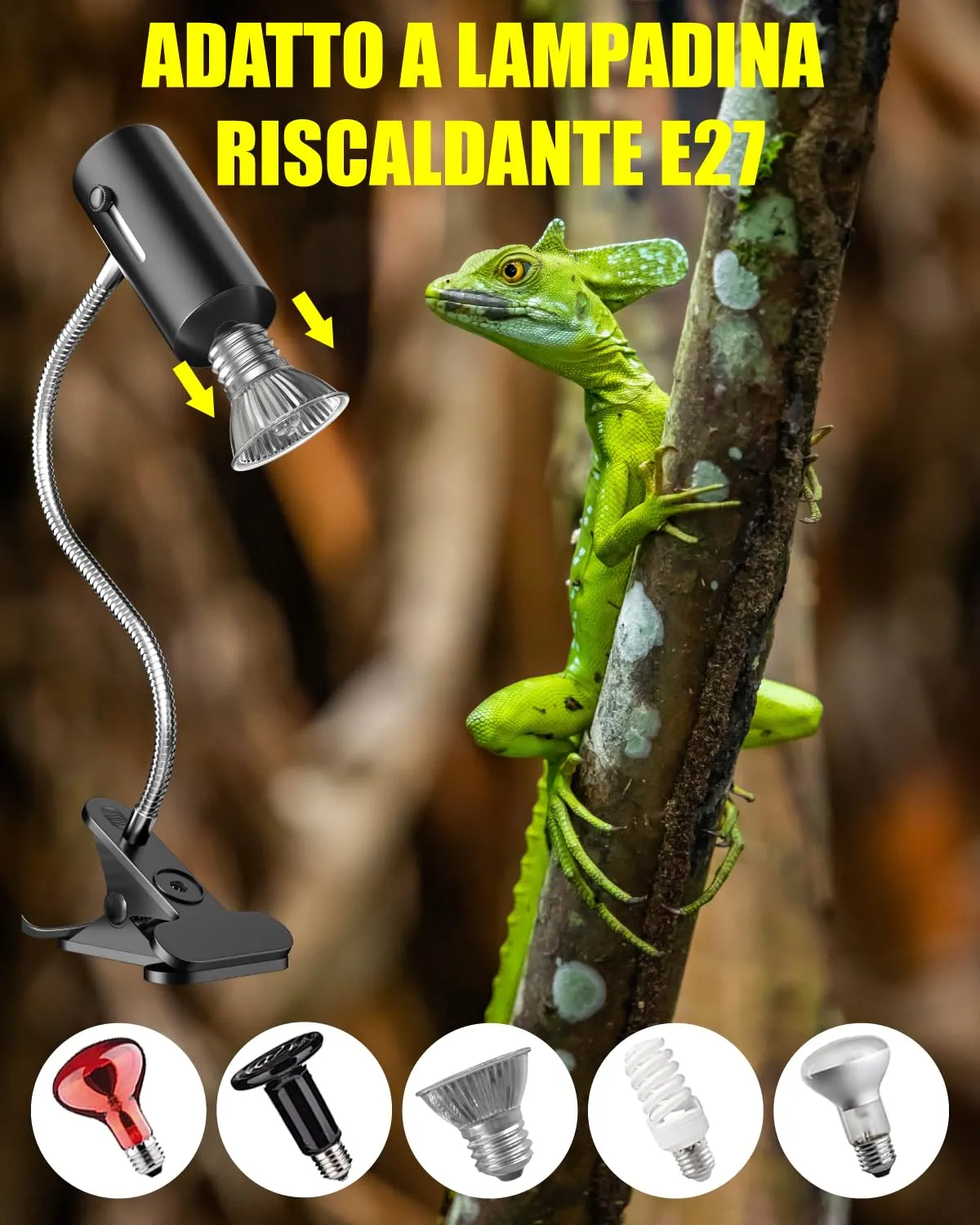 BrightArk Lampada Riscaldante uvb Tartarughe con 2 Lampadine UVA/UVB da 50W Regolabili a 360° Lampada per Anfibi Adatto per Tartaruga, Ragno, Lucertola, Serpente, Anfibi, Cockatoo, Chameleon - immagine 5