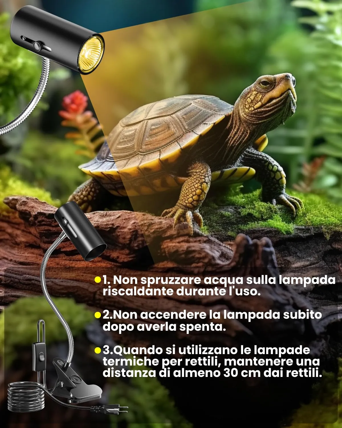 BrightArk Lampada Riscaldante uvb Tartarughe con 2 Lampadine UVA/UVB da 50W Regolabili a 360° Lampada per Anfibi Adatto per Tartaruga, Ragno, Lucertola, Serpente, Anfibi, Cockatoo, Chameleon - immagine 6