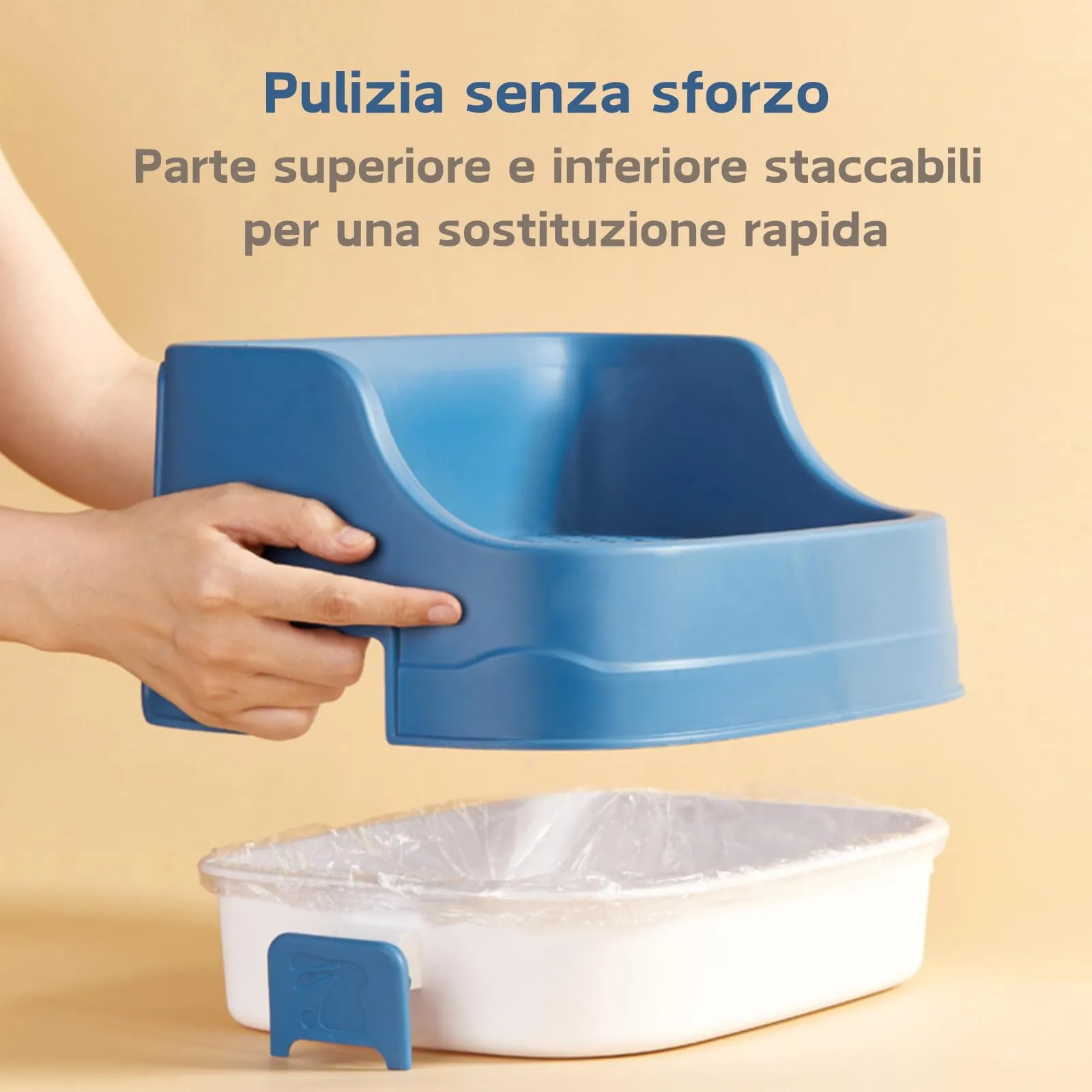 Lettiera Coniglio, Medio Vassoio Rettangolare per Letame Piccoli Animali Staccabile Addestratore Vasino Toilette Gabbie per Animali Domestici Conigli Porcellini d'India Criceti Cincillà (Blu) - immagine 3