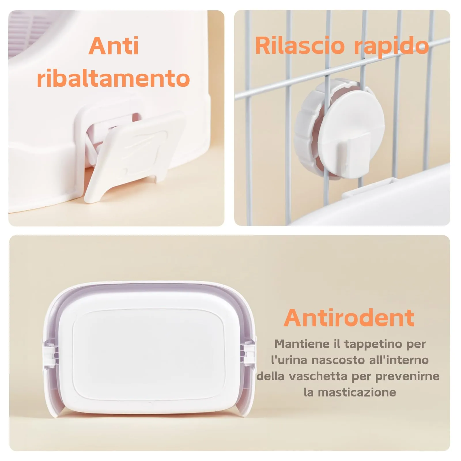 Lettiera Coniglio, Medio Vassoio Rettangolare per Letame Piccoli Animali Staccabile Addestratore Vasino Toilette Gabbie per Animali Domestici Conigli Porcellini d'India Criceti Cincillà (Blu) - immagine 6