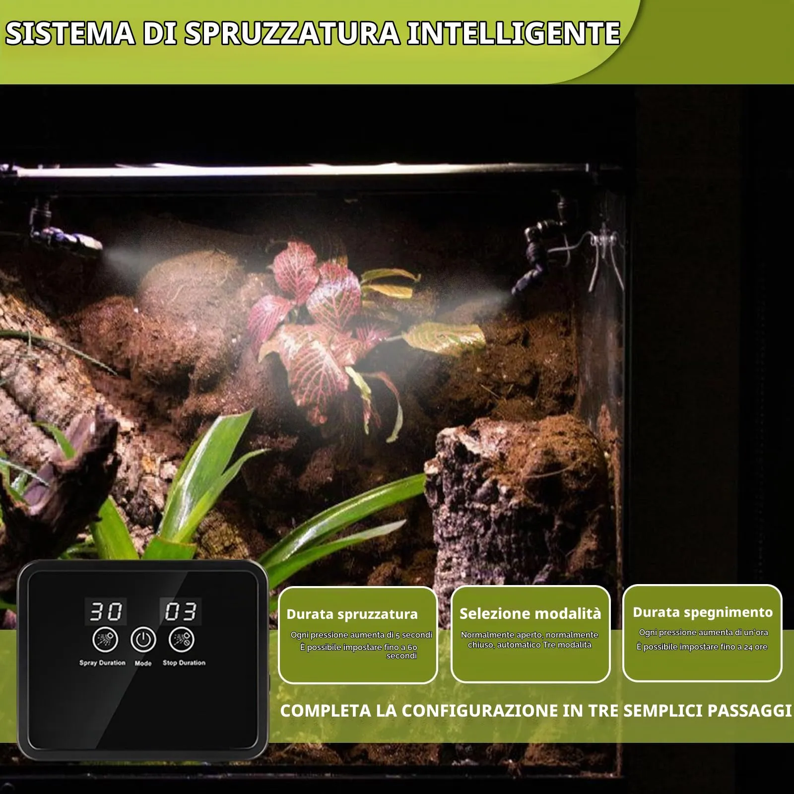 Vegena Nebulizzazione Per Rettili, Umidificatore Per Rettili, Irrigazione Per Piante, Rettile Intelligente Umidificatore Rotante Per Anfibi Rettili Piante Fiori - immagine 4