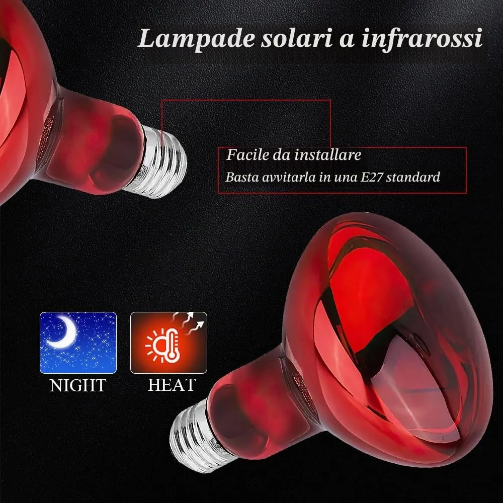 SKIKHN Lampada Infrarossi Riscaldante, 2 Pezzi 100W Reptile Lampade Riscaldante, E27 Lampade Infrarossi, Lampada per Tartarughe di Terra, Lampadine Riscaldanti per Tartarughe Lucertole, Rettili - immagine 3