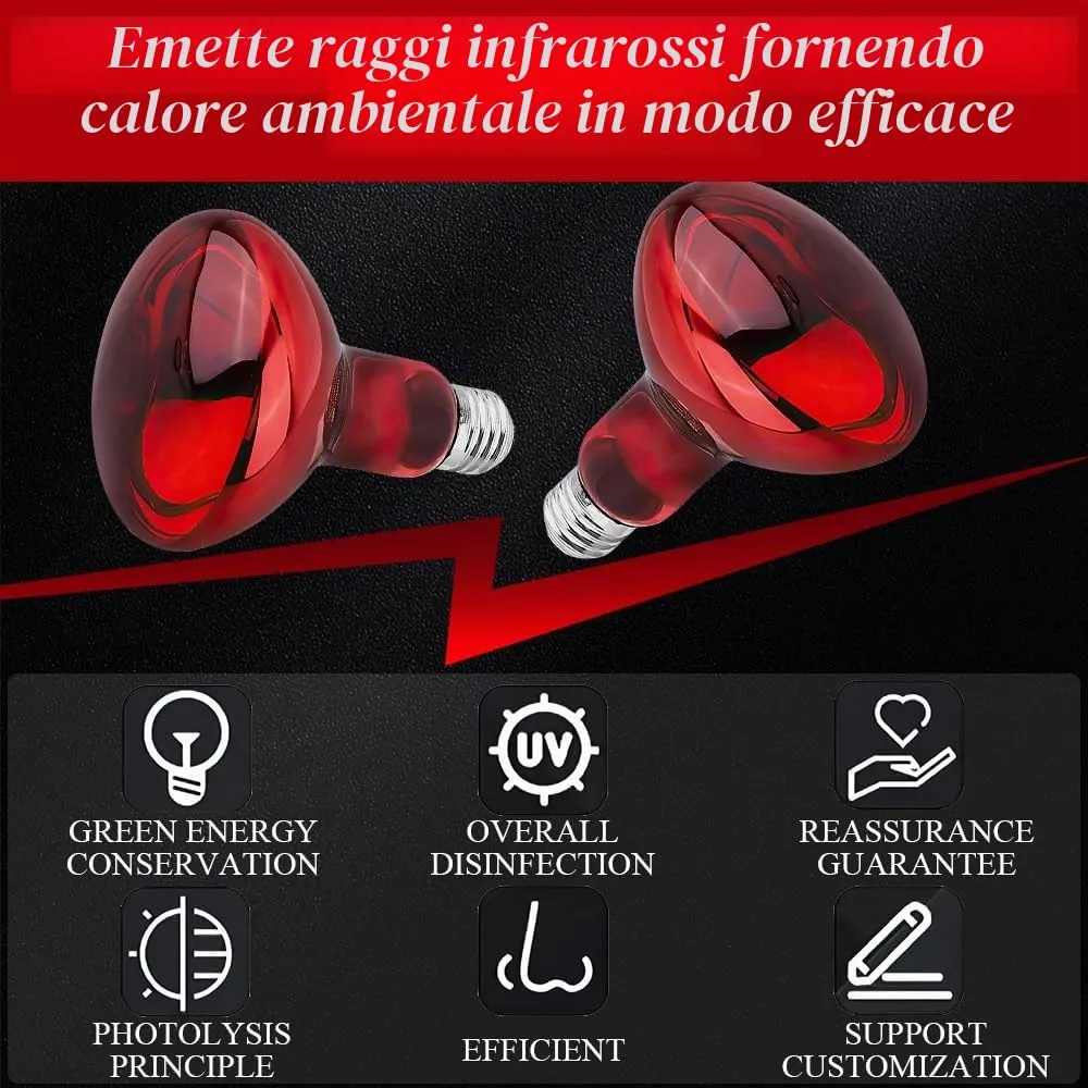SKIKHN Lampada Infrarossi Riscaldante, 2 Pezzi 100W Reptile Lampade Riscaldante, E27 Lampade Infrarossi, Lampada per Tartarughe di Terra, Lampadine Riscaldanti per Tartarughe Lucertole, Rettili - immagine 4