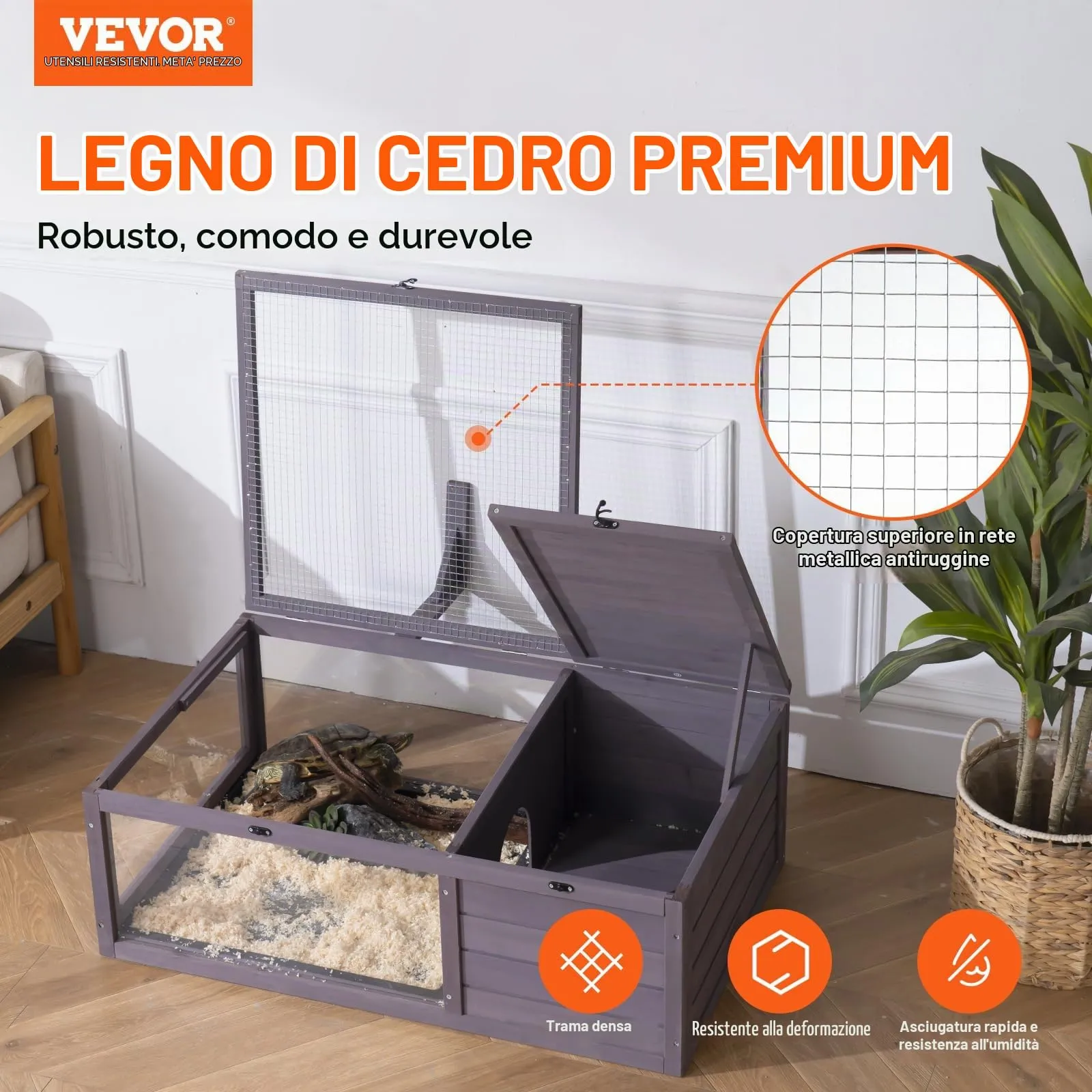 VEVOR Habitat per Tartarughe, Casa per Tartarughe in Legno per Interni ed Esterni, Recinto per Tartarughe con Supporto per Luce Sospesa, Recinto per Rettili con 2 Stanze, Gabbia per Piccoli Animali - immagine 2