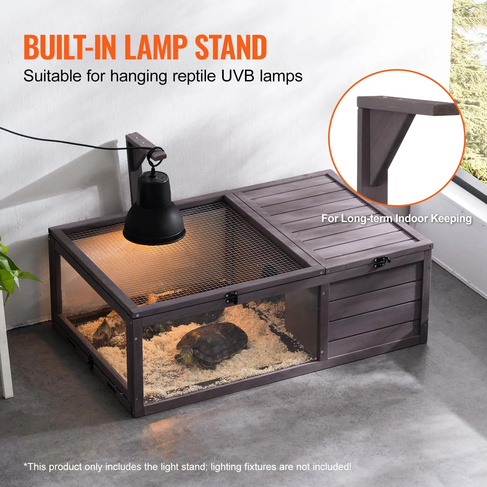 VEVOR Habitat per Tartarughe, Casa per Tartarughe in Legno per Interni ed Esterni, Recinto per Tartarughe con Supporto per Luce Sospesa, Recinto per Rettili con 2 Stanze, Gabbia per Piccoli Animali - immagine 3