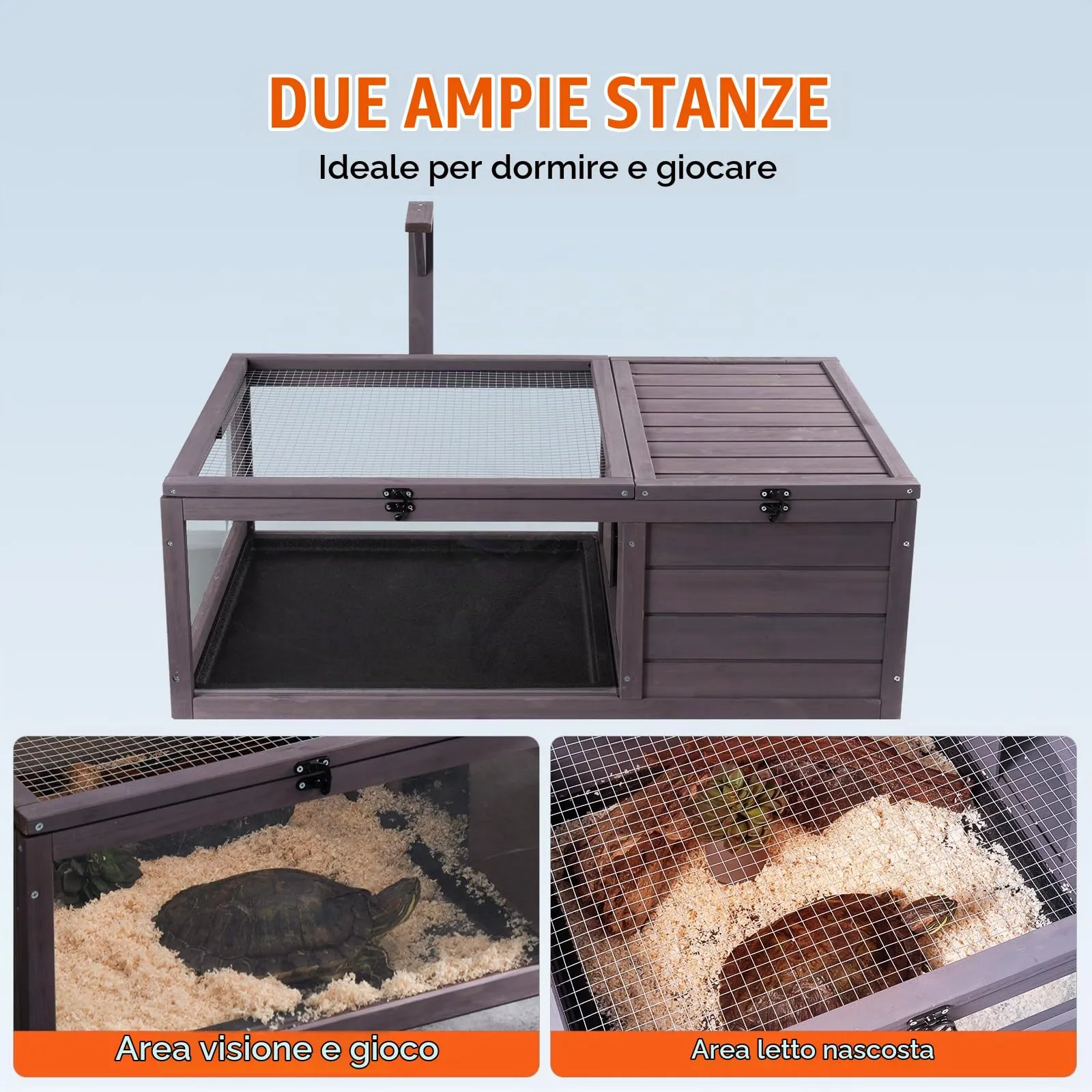 VEVOR Habitat per Tartarughe, Casa per Tartarughe in Legno per Interni ed Esterni, Recinto per Tartarughe con Supporto per Luce Sospesa, Recinto per Rettili con 2 Stanze, Gabbia per Piccoli Animali - immagine 4