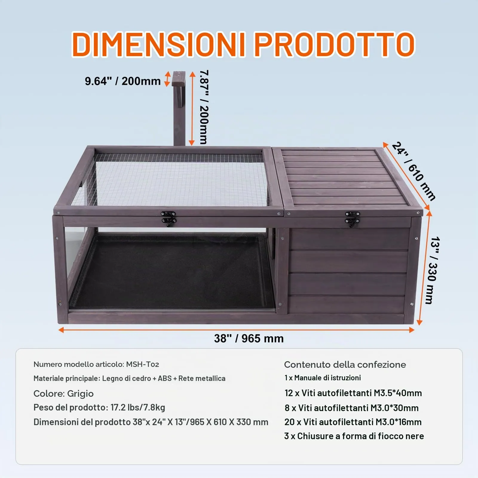 VEVOR Habitat per Tartarughe, Casa per Tartarughe in Legno per Interni ed Esterni, Recinto per Tartarughe con Supporto per Luce Sospesa, Recinto per Rettili con 2 Stanze, Gabbia per Piccoli Animali - immagine 7