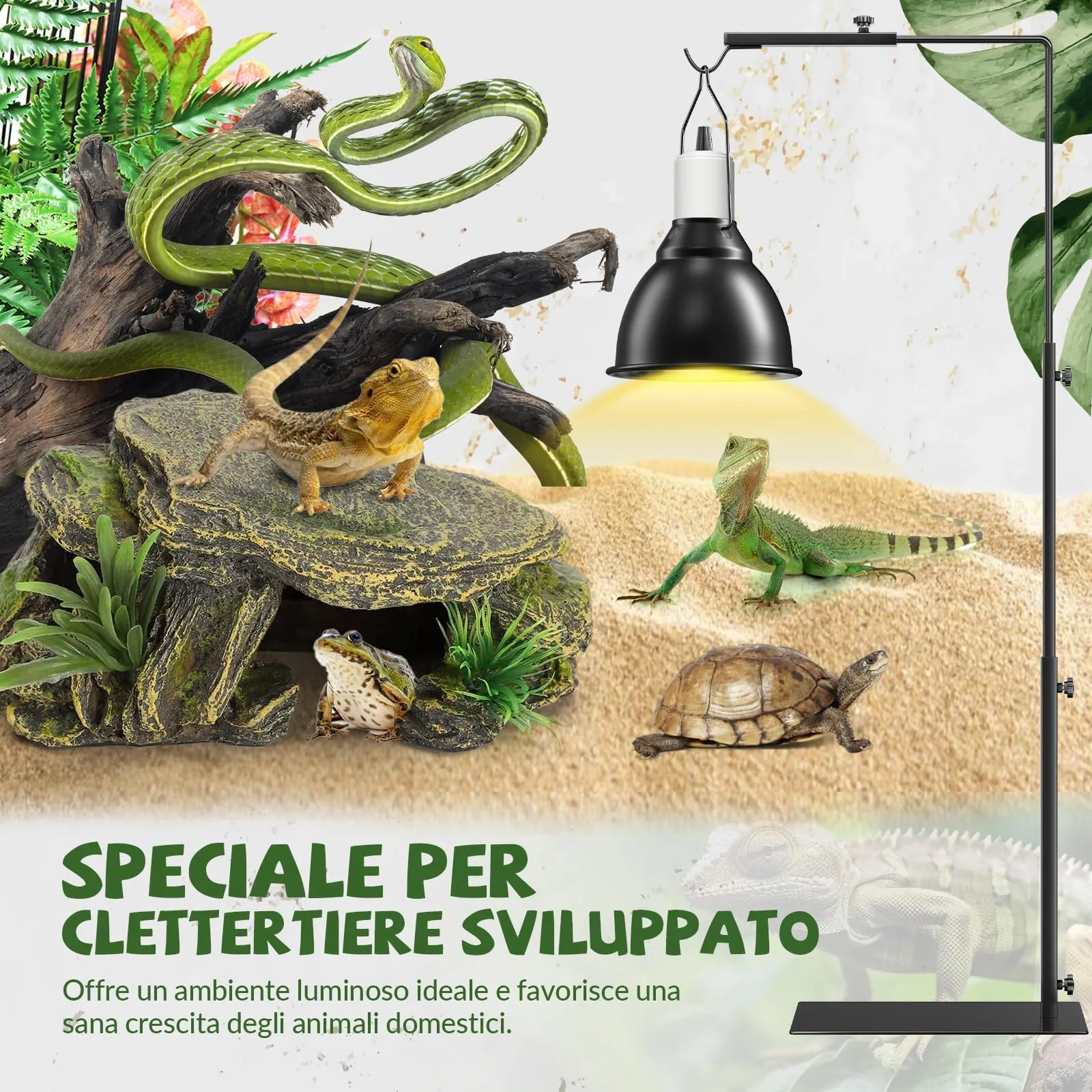 GlowUp Supporto per Lampada per Rettili Regolabil 40-93cm, Portalampada per Acquario, Supporto Portalampada per Tartaruga, Ragni, Cani, Pulcini (Esclusi Lampada) - immagine 2