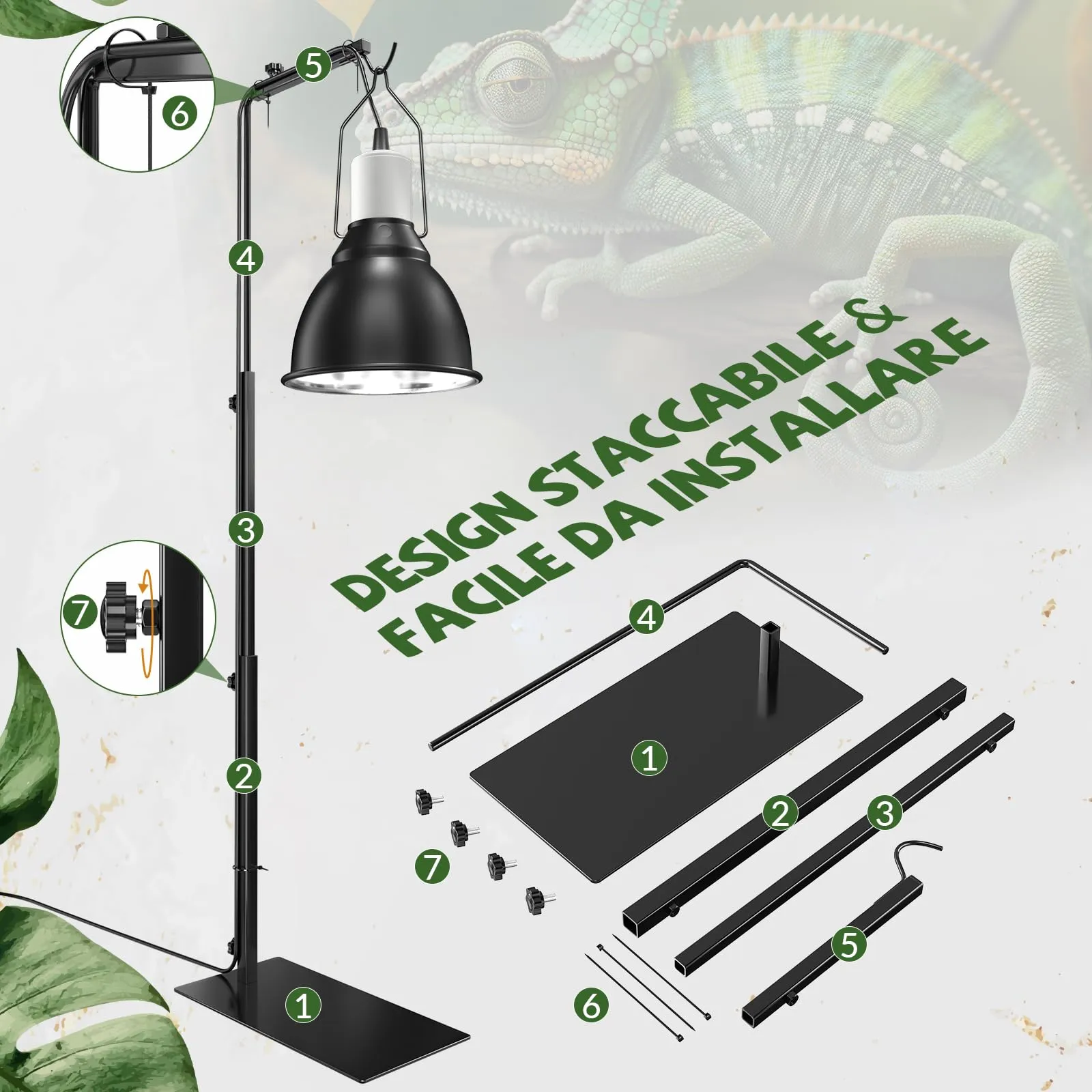 GlowUp Supporto per Lampada per Rettili Regolabil 40-93cm, Portalampada per Acquario, Supporto Portalampada per Tartaruga, Ragni, Cani, Pulcini (Esclusi Lampada) - immagine 5