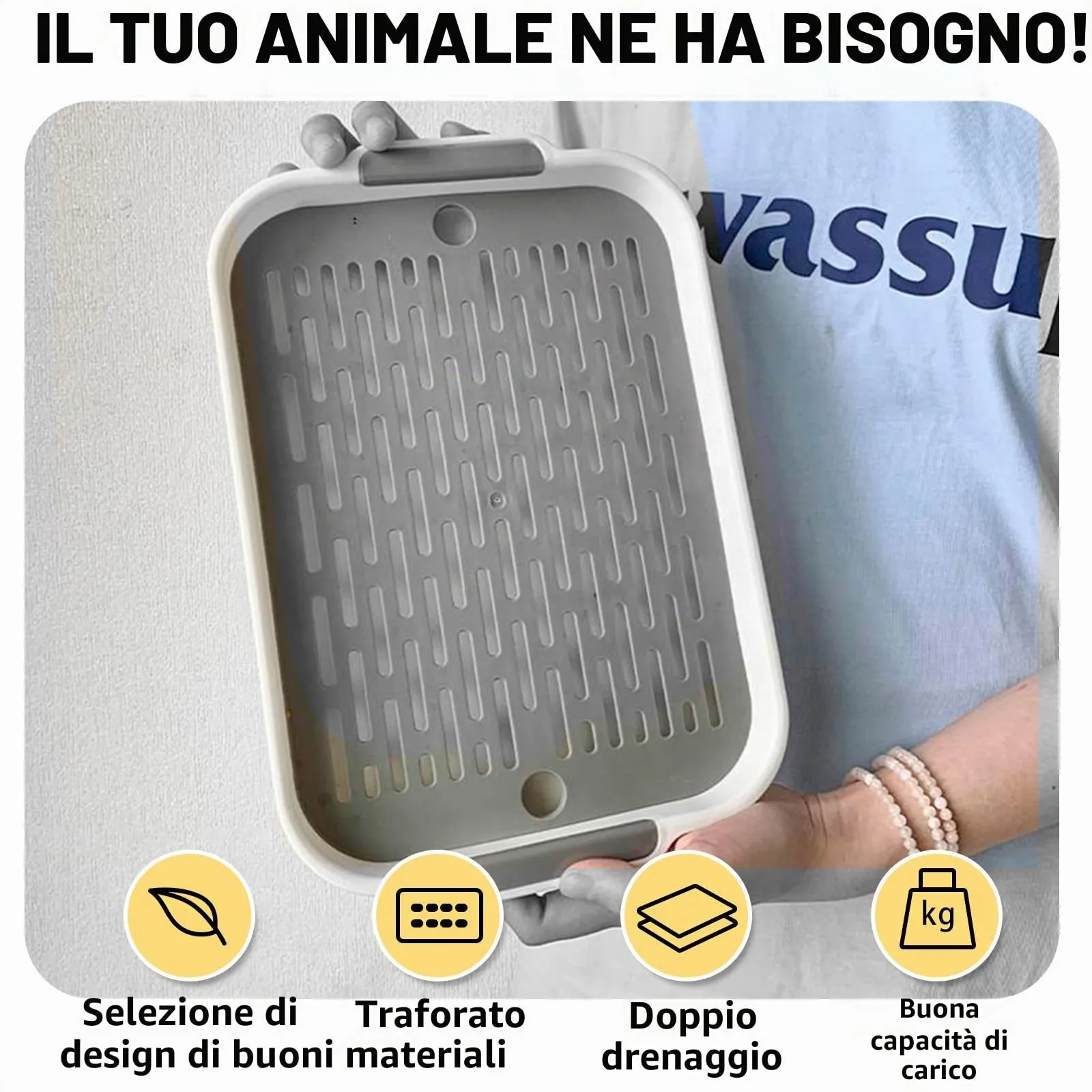 Lettiera per Conigli in Plastica PP Bianca 37 x 24 x 4.8 cm - immagine 3