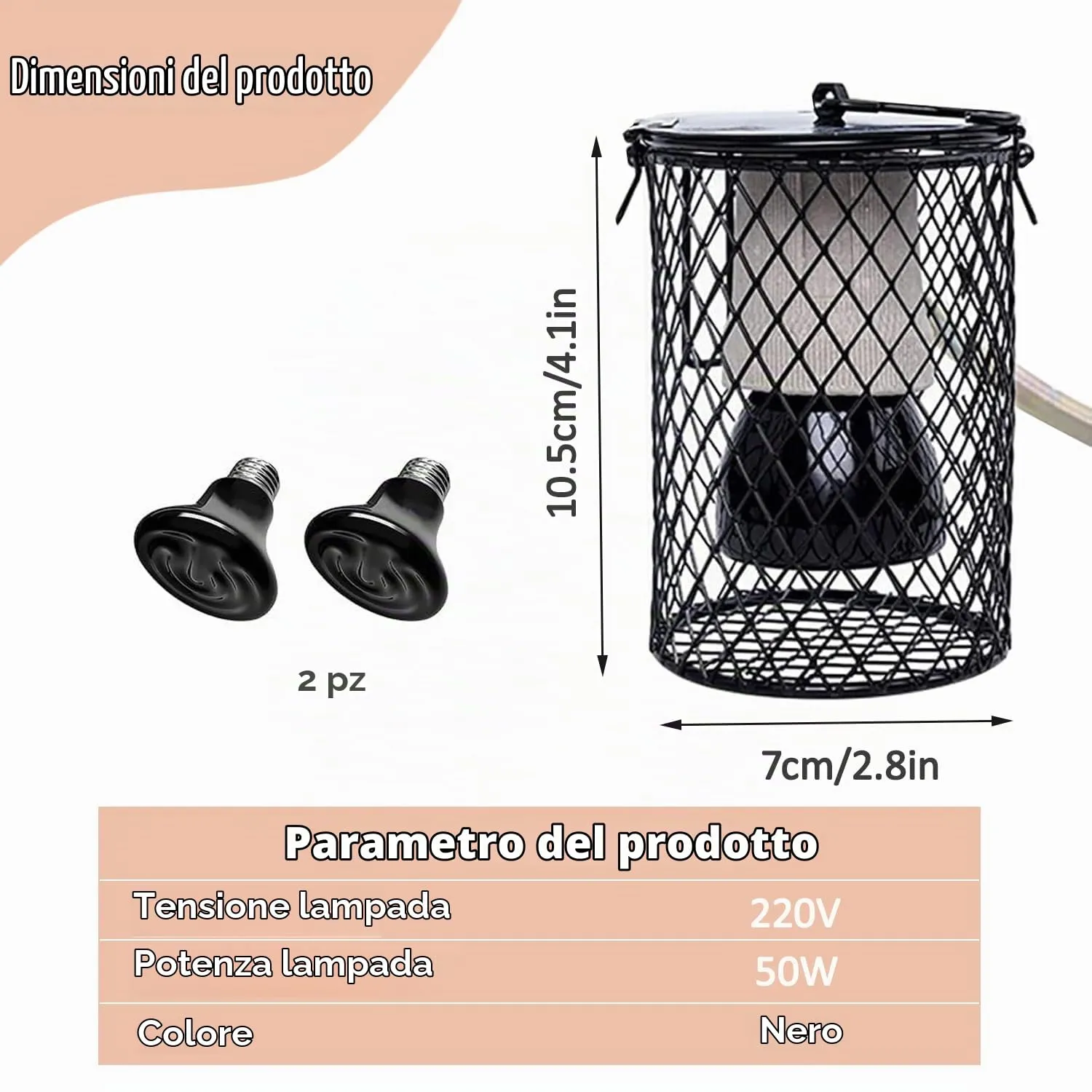 Frogetu Lampada Riscaldante Rettile, Lampada Riscaldante in Ceramica per Rettili con Protezione, lampada uvb Tartarughe per Tartarughe, Pappagalli, Camaleonti, Piante Succulente - immagine 2