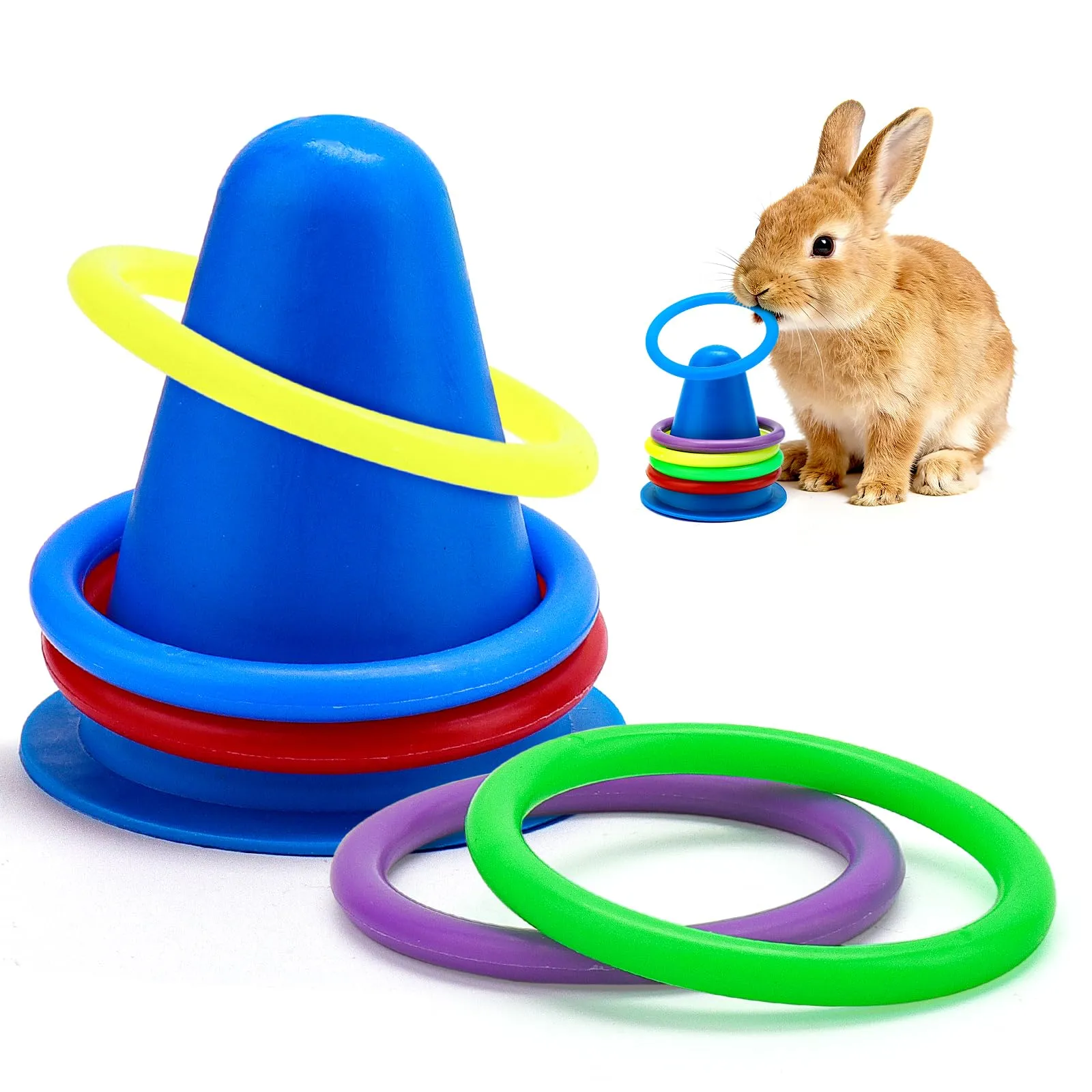 WALLFID Set Di 6 Pezzi,Per Intrattenere Risollevare Ed Espellere Lo Stress Del Coniglio,Giochi Per Conigli,Giochi Per Conigli Nani,Giocattoli Coniglio Per Divertimento E Attivita A Casa (Bleu) - immagine 1