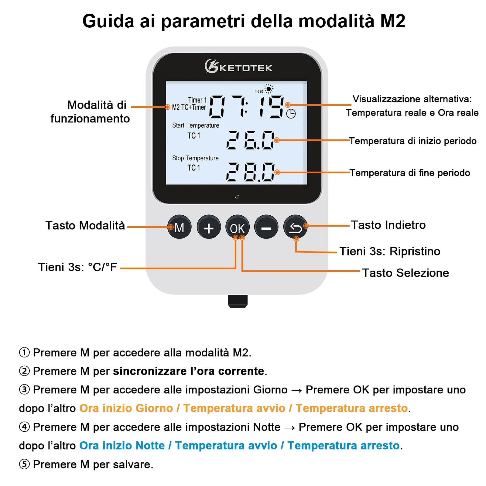 KETOTEK Presa Termostato con Timer – Regolatore di Temperatura Giorno/Notte Digitale 230V, LCD con Retroilluminazione per Terrario Rettili & Serra, 3 Modalità Selezionabili, Sonda NTC 3m - immagine 7