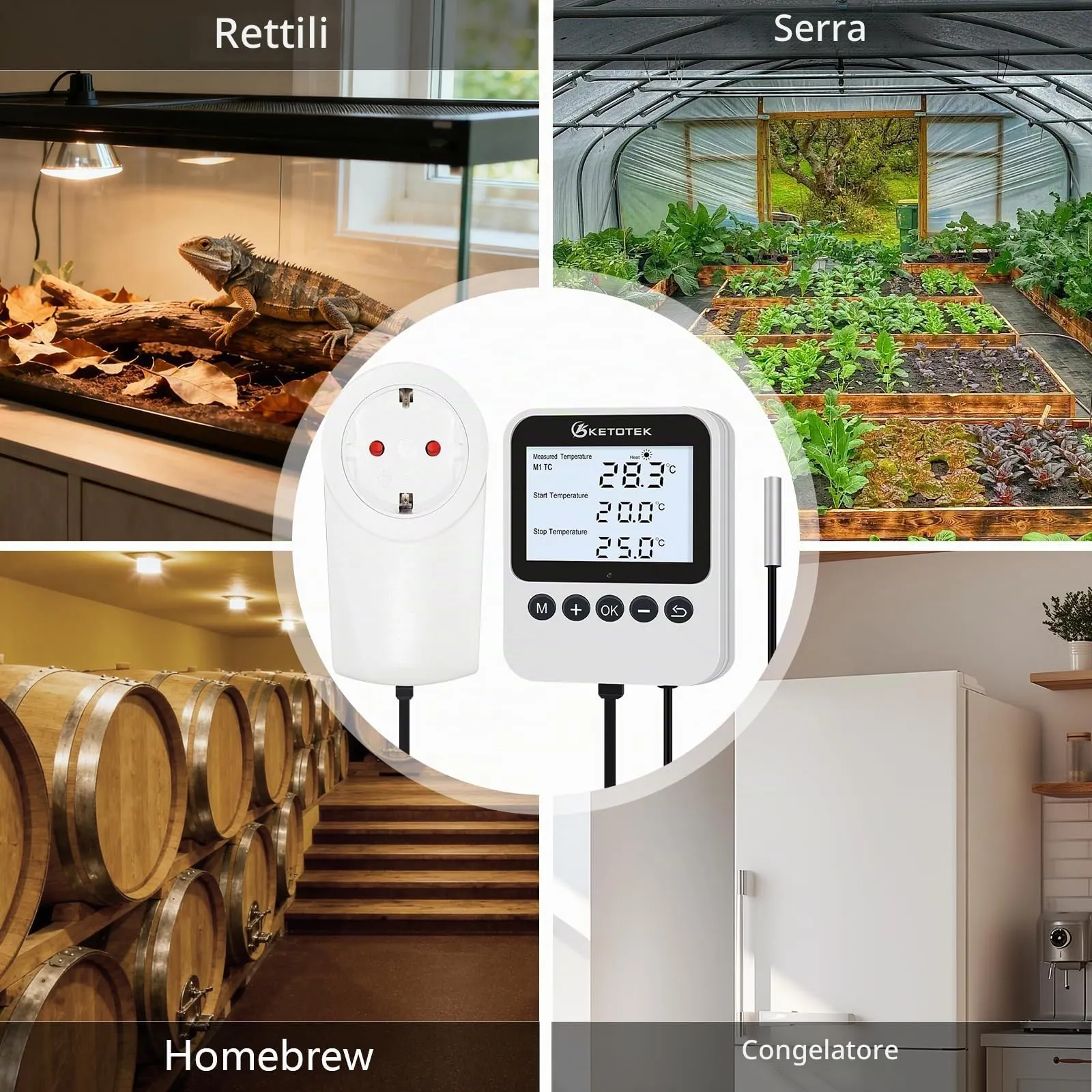 KETOTEK Presa Termostato con Timer – Regolatore di Temperatura Giorno/Notte Digitale 230V, LCD con Retroilluminazione per Terrario Rettili & Serra, 3 Modalità Selezionabili, Sonda NTC 3m - immagine 8