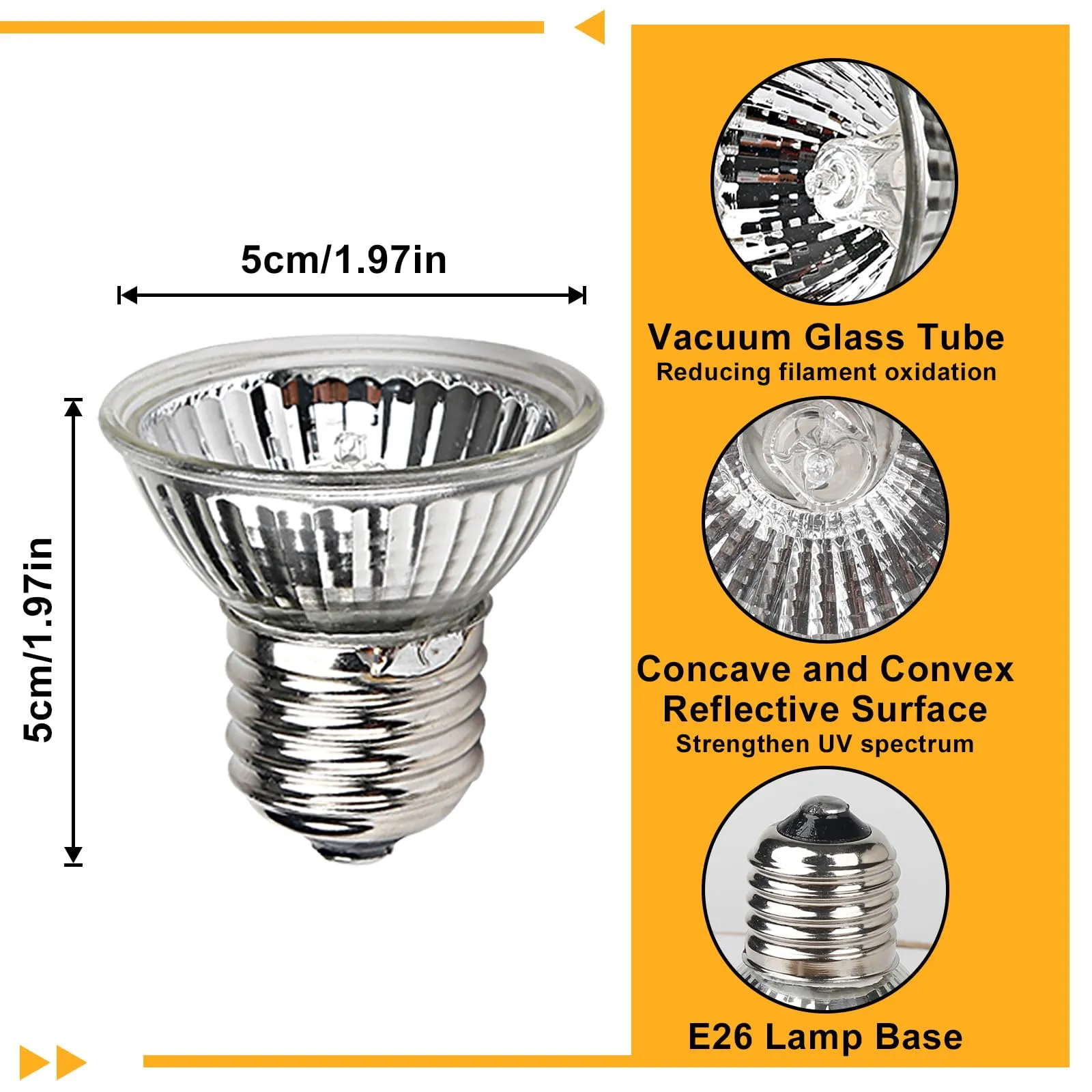 LedWekei 2 pezzi Lampada riscaldante per tartarughe, terrario, 75 W, UVA/UVB, per rettili, con attacco E27, adatta per tartarughe, draghi barbuti, lucertole e serpenti - immagine 6
