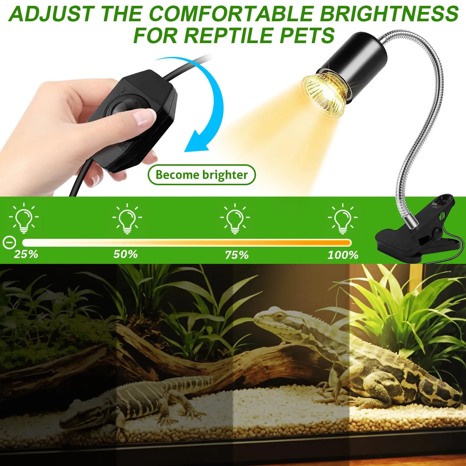 PQETBV Lampada Riscaldante per Rettili, Lampada UVB Tartarughe con 3 Lampadina UVA UVB a Punto Basking e Morsetto Girevole a 360 °Adatto per Rettile, Anfibi, Tartaruga, Lucertola, Serpente, Camaleonti - immagine 4
