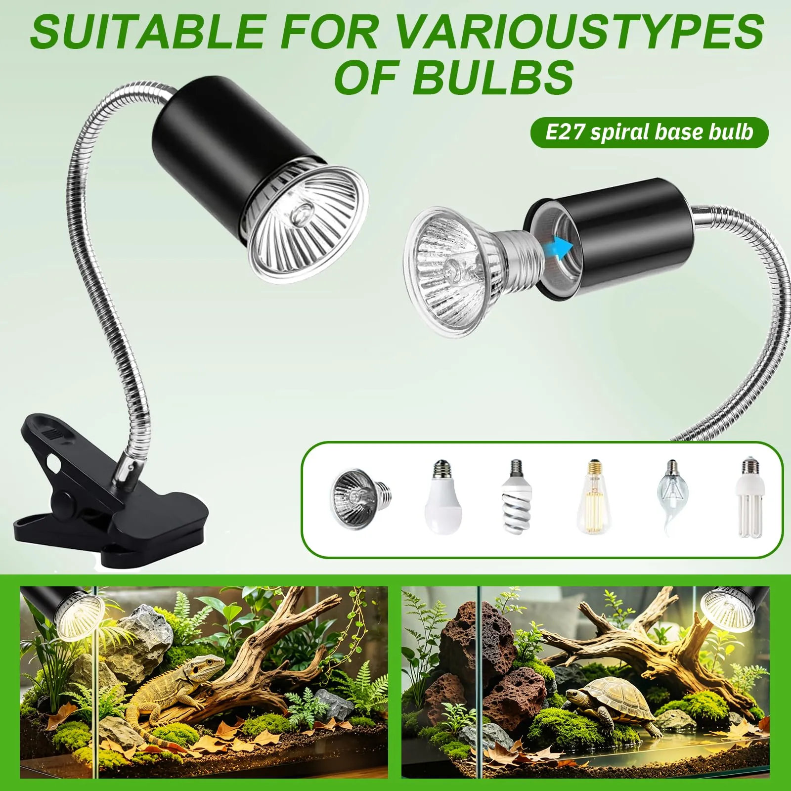 PQETBV Lampada Riscaldante per Rettili, Lampada UVB Tartarughe con 3 Lampadina UVA UVB a Punto Basking e Morsetto Girevole a 360 °Adatto per Rettile, Anfibi, Tartaruga, Lucertola, Serpente, Camaleonti - immagine 6