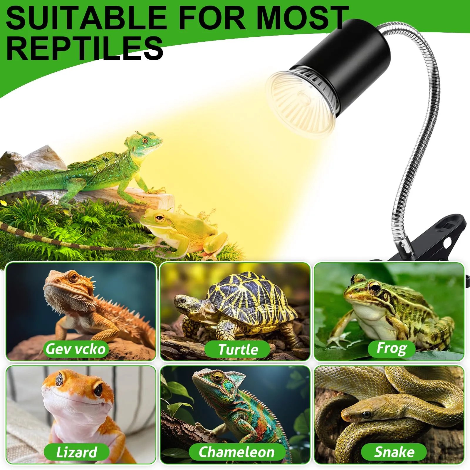PQETBV Lampada Riscaldante per Rettili, Lampada UVB Tartarughe con 3 Lampadina UVA UVB a Punto Basking e Morsetto Girevole a 360 °Adatto per Rettile, Anfibi, Tartaruga, Lucertola, Serpente, Camaleonti - immagine 7