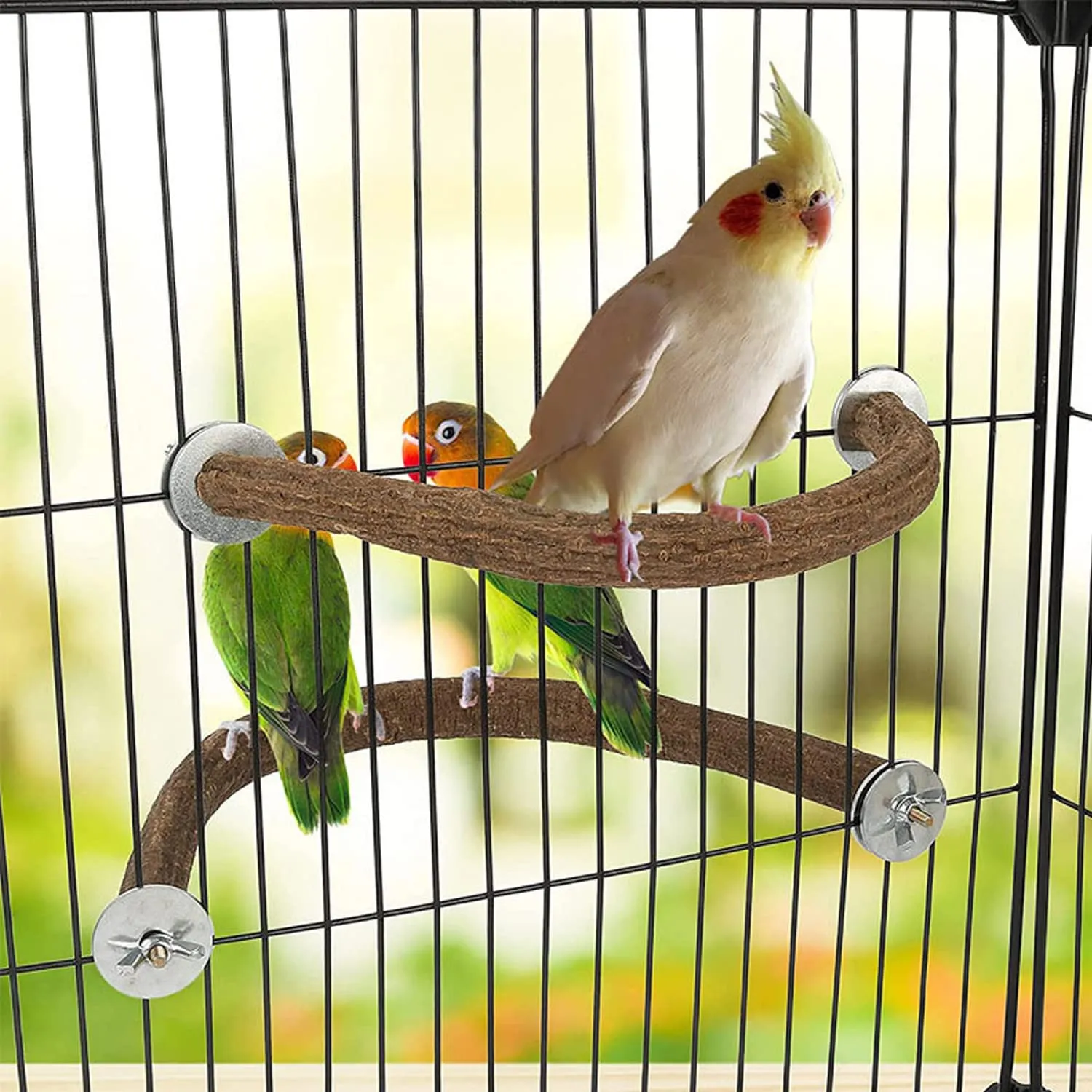 Allazone Posatoi in Legno di Uccelli, U Forma Posatoi per Uccelli, Trespolo per Uccelli e Pappagalli, Ramo D'uva Naturale Giocattolo Posatoi per Uccelli Legno Naturale per Cacatua, Cocorite - immagine 4