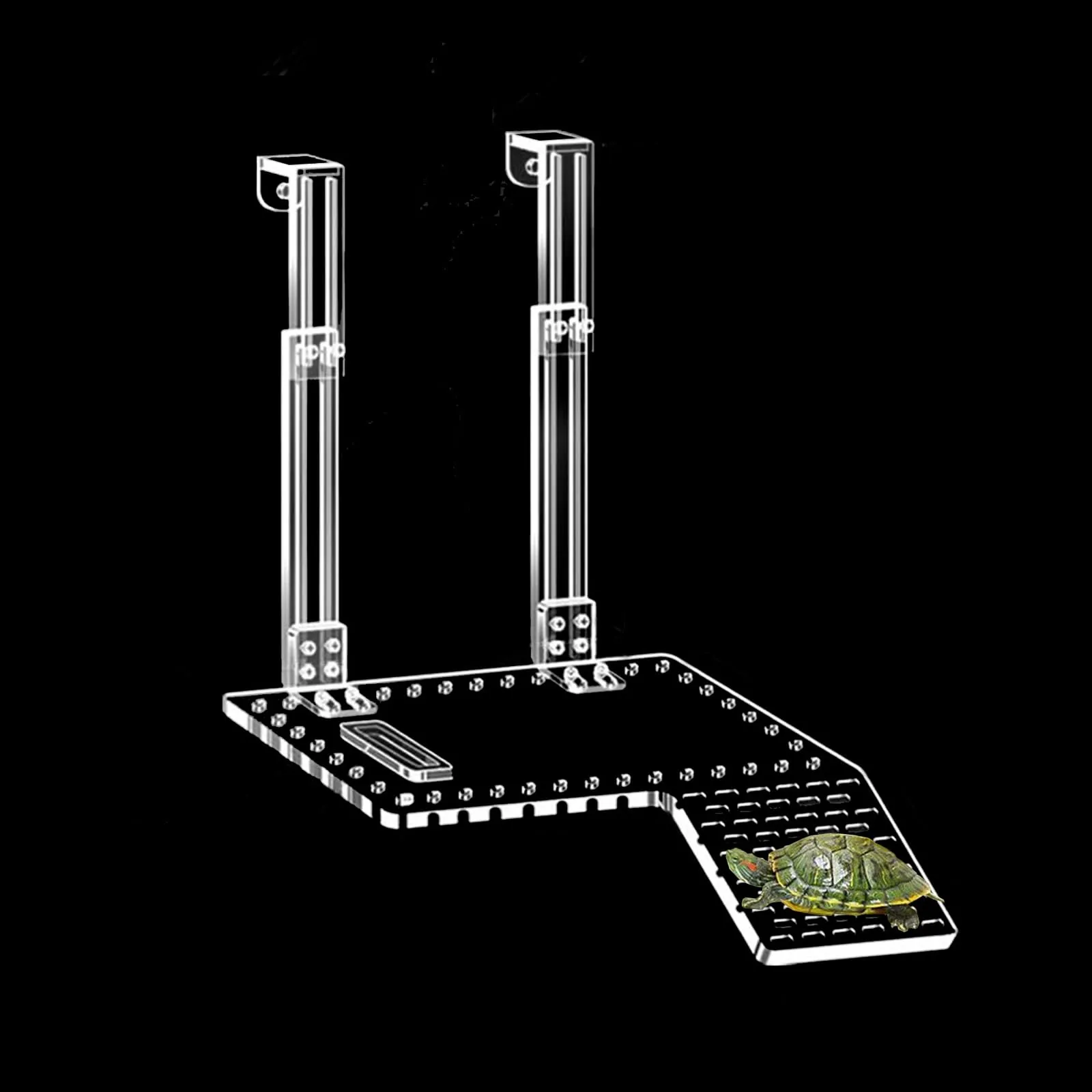 QeeHeng Piattaforma per Crogiolarsi per Tartarughe, Piattaforma in Acrilico per Tartarughe, Super Trasmissione della Luce, Habitat per Tartarughe con Ripiano da Arrampicata, Accessori per (L) - immagine 1