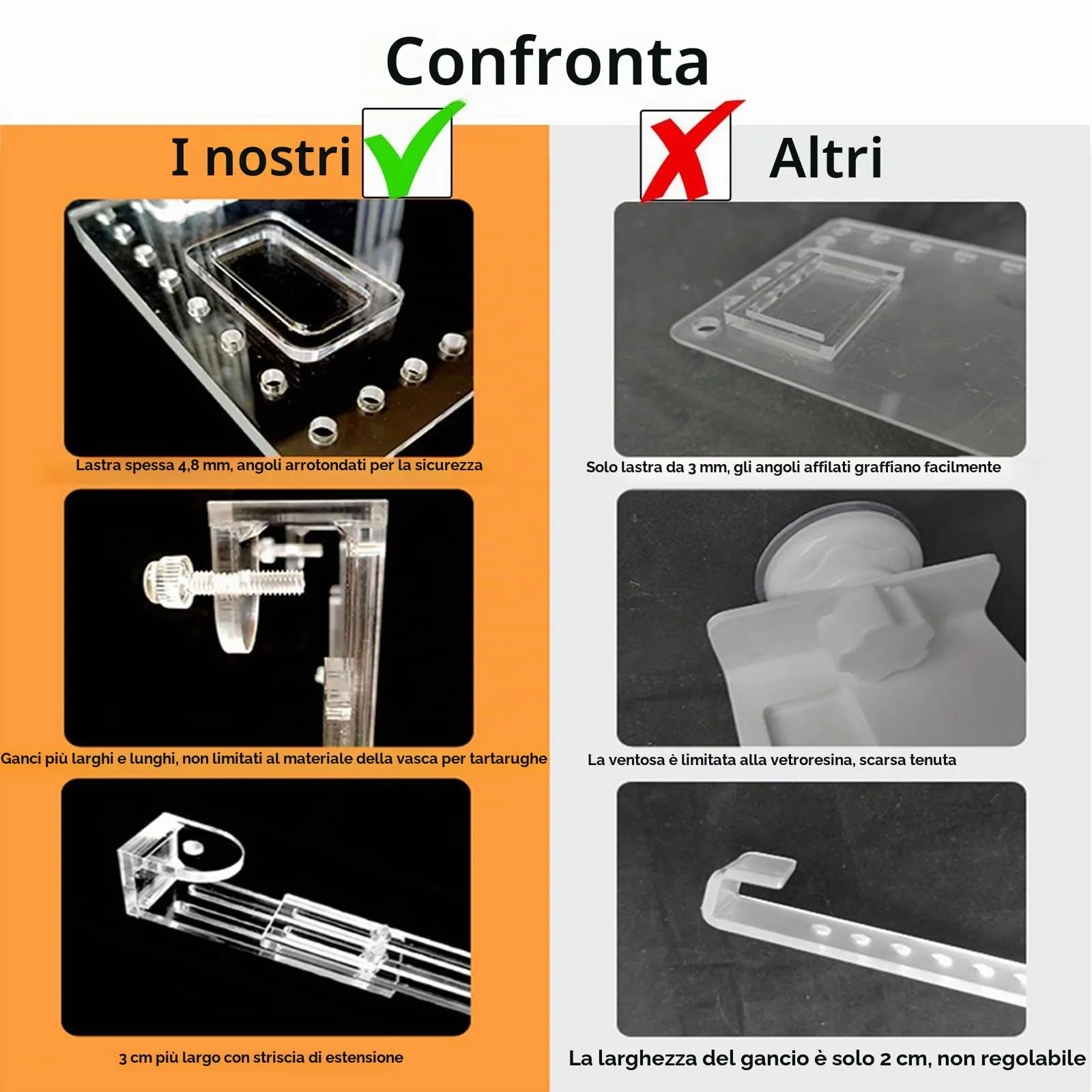 QeeHeng Piattaforma per Crogiolarsi per Tartarughe, Piattaforma in Acrilico per Tartarughe, Super Trasmissione della Luce, Habitat per Tartarughe con Ripiano da Arrampicata, Accessori per (L) - immagine 3
