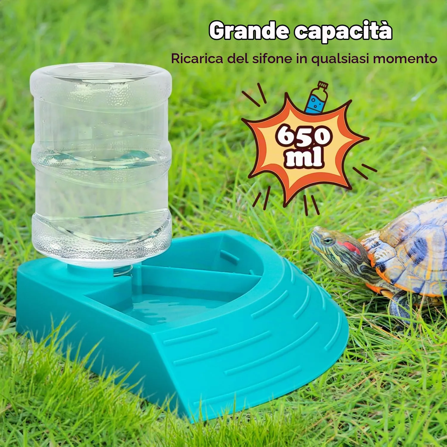 Nobleza - Alimentatore Automatico Rettile, Distributore di Acqua per Rettili Rettile Acqua Piatto Angolo Tartaruga Acqua Dispenser Bottiglia Tartaruga Cibo Ciotola (Blu, Taglia L) - immagine 3