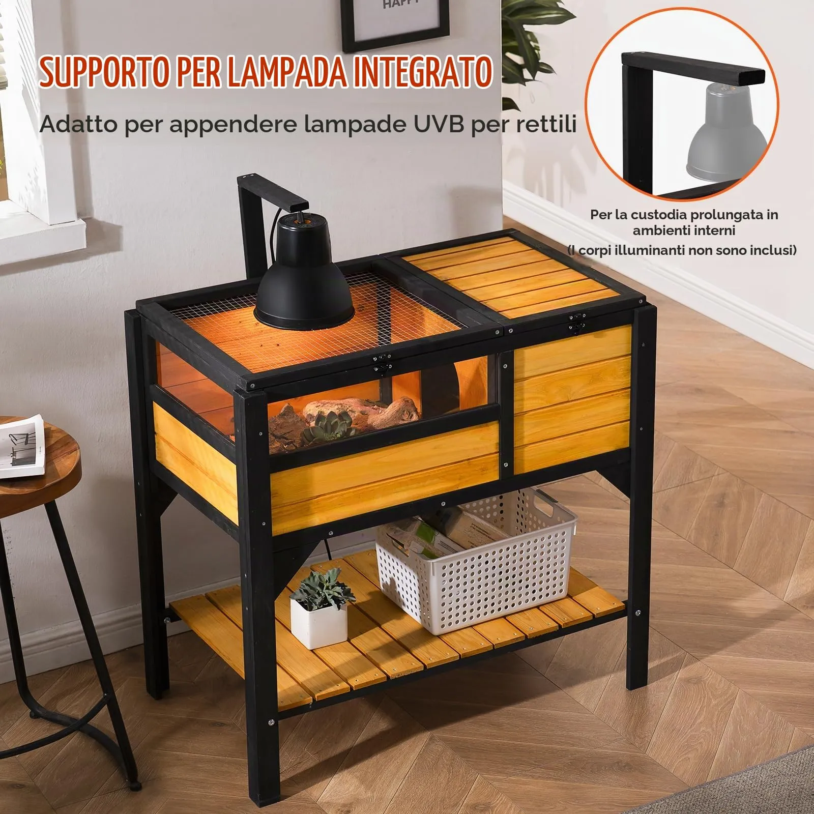 Habitat per Tartarughe VEVOR, Casa per Tartarughe in Legno di Cedro per Interni ed Esterni, Recinto per Tartarughe con Supporto Illuminato, Recinto per Rettili Piccola Gabbia per Animali con Piedini - immagine 3