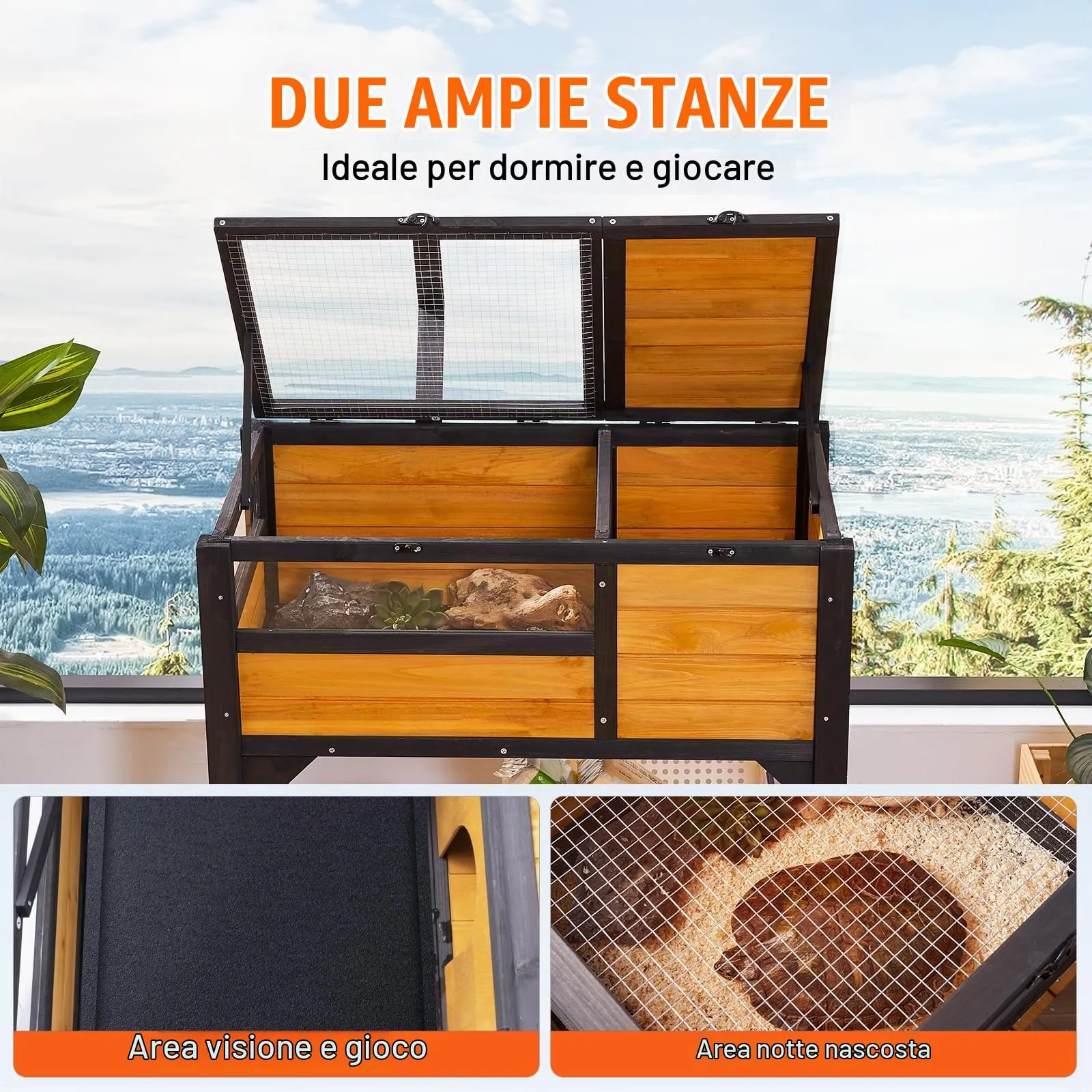 Habitat per Tartarughe VEVOR, Casa per Tartarughe in Legno di Cedro per Interni ed Esterni, Recinto per Tartarughe con Supporto Illuminato, Recinto per Rettili Piccola Gabbia per Animali con Piedini - immagine 4
