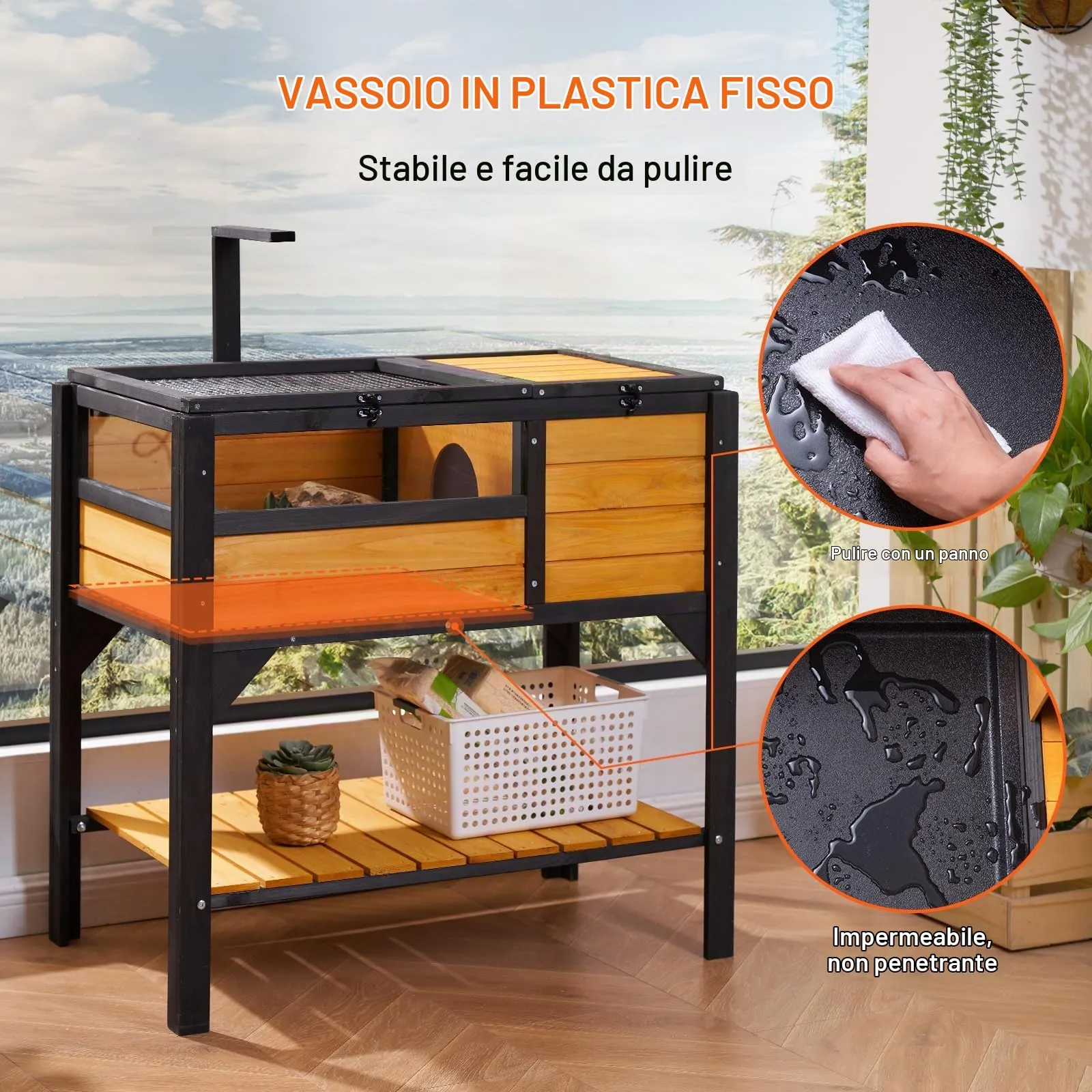 Habitat per Tartarughe VEVOR, Casa per Tartarughe in Legno di Cedro per Interni ed Esterni, Recinto per Tartarughe con Supporto Illuminato, Recinto per Rettili Piccola Gabbia per Animali con Piedini - immagine 6
