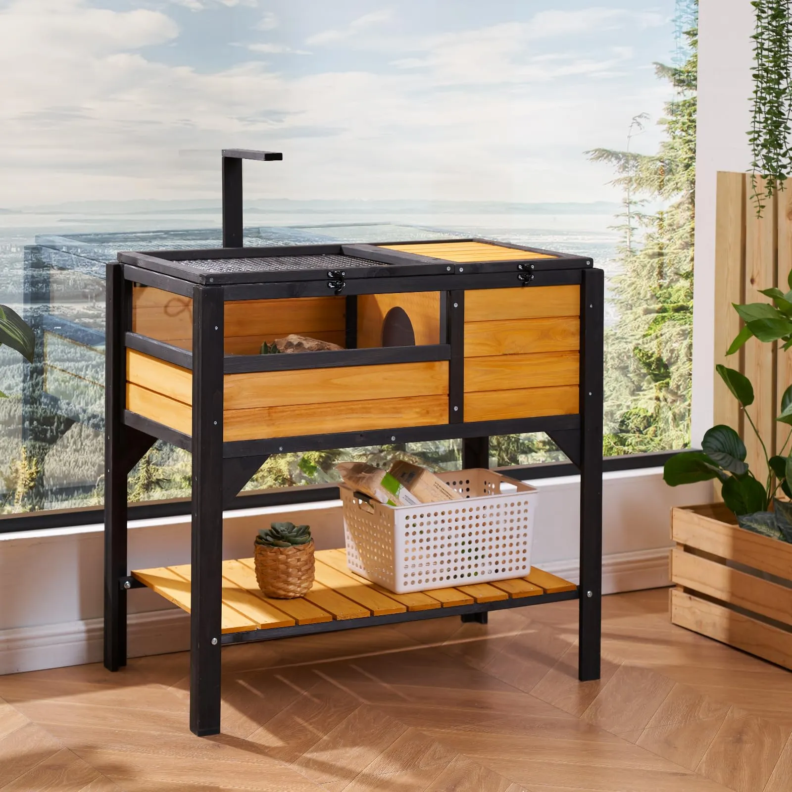 Habitat per Tartarughe VEVOR, Casa per Tartarughe in Legno di Cedro per Interni ed Esterni, Recinto per Tartarughe con Supporto Illuminato, Recinto per Rettili Piccola Gabbia per Animali con Piedini - immagine 8